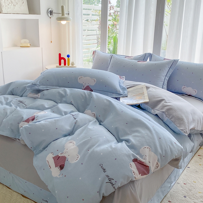 91家纺网 家纺一手货源 找家纺 眷恋家纺 2025新款秋冬超柔全棉精梳棉磨毛三件套四件套 软萌奶象-兰