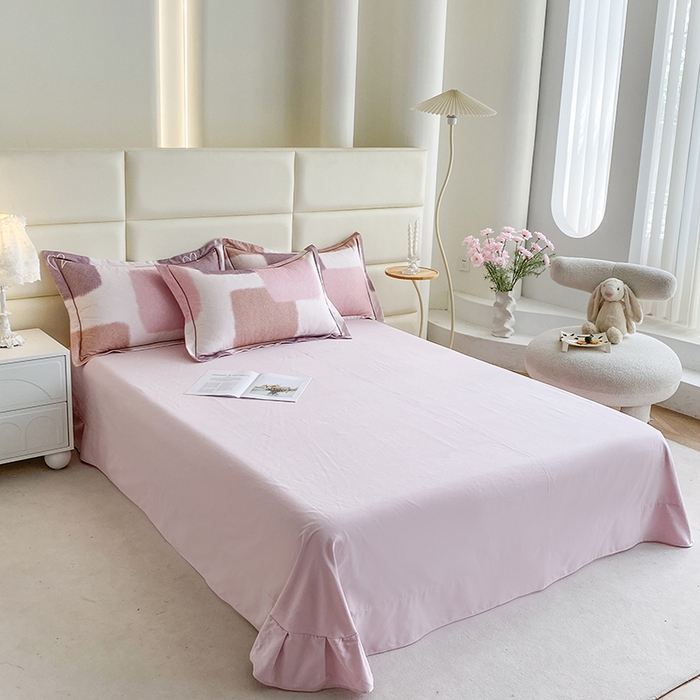 91家纺网 家纺一手货源 找家纺 眷恋家纺 2025新款秋冬超柔全棉精梳棉磨毛三件套四件套 星黛露-粉