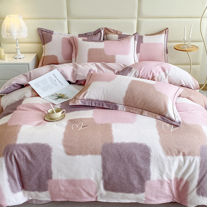 91家纺网 家纺一手货源 找家纺 眷恋家纺 2025新款秋冬超柔全棉精梳棉磨毛三件套四件套 星黛露-粉