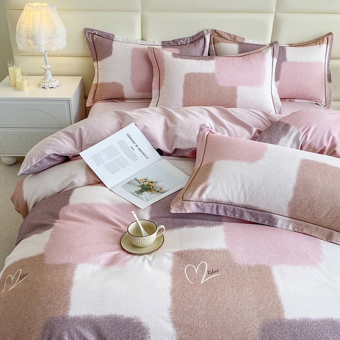 91家纺网 家纺一手货源 找家纺 眷恋家纺 2025新款秋冬超柔全棉精梳棉磨毛三件套四件套 星黛露-粉