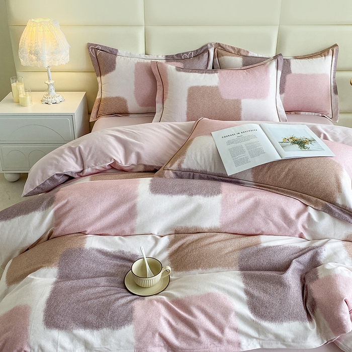 91家纺网 家纺一手货源 找家纺 眷恋家纺 2025新款秋冬超柔全棉精梳棉磨毛三件套四件套 星黛露-粉