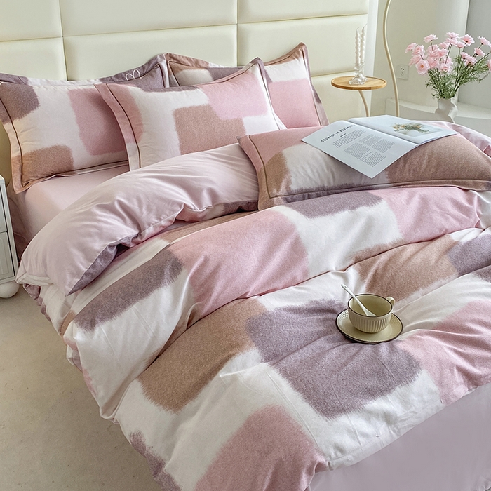 91家纺网 家纺一手货源 找家纺 眷恋家纺 2025新款秋冬超柔全棉精梳棉磨毛三件套四件套 星黛露-粉