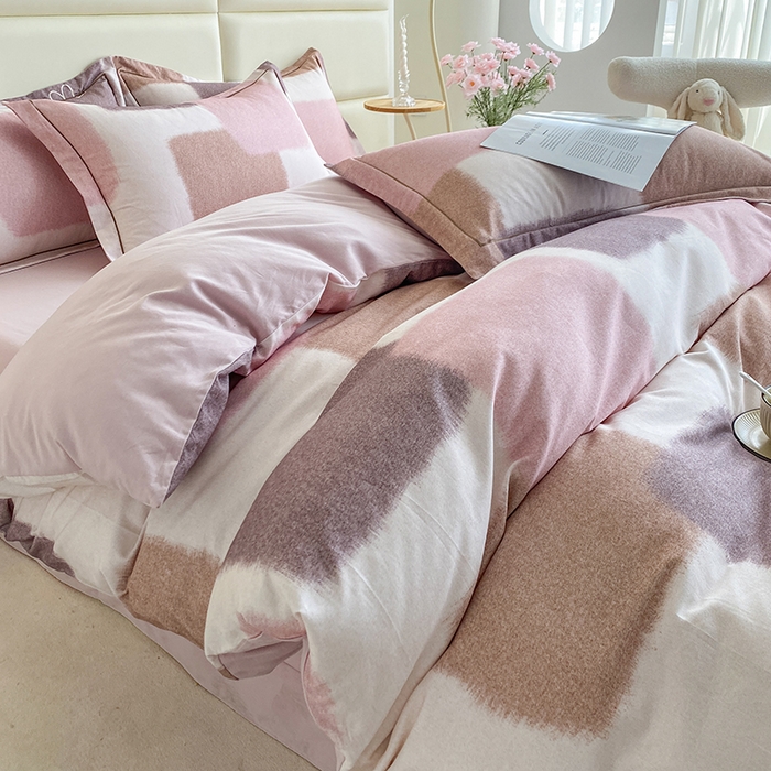 91家纺网 家纺一手货源 找家纺 眷恋家纺 2025新款秋冬超柔全棉精梳棉磨毛三件套四件套 星黛露-粉