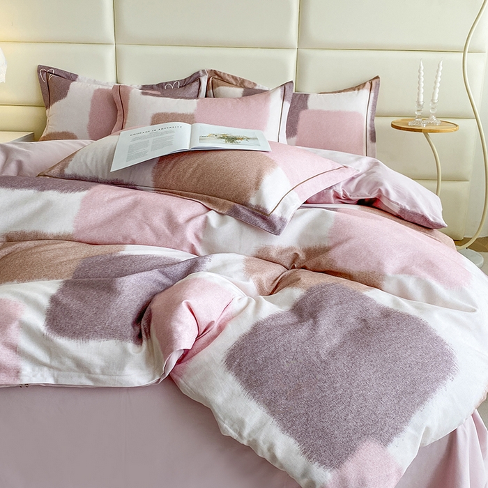 91家纺网 家纺一手货源 找家纺 眷恋家纺 2025新款秋冬超柔全棉精梳棉磨毛三件套四件套 星黛露-粉