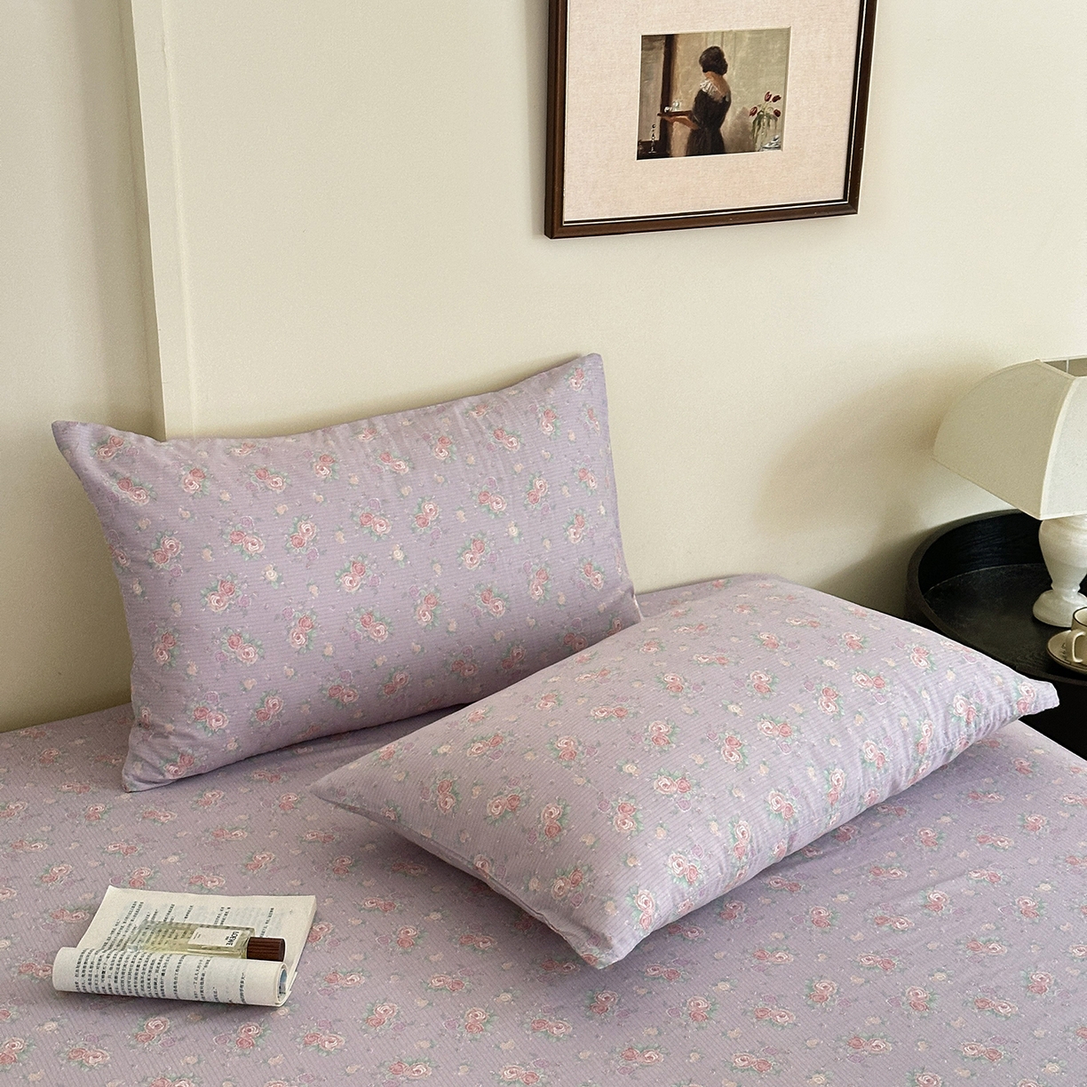 91家纺网 家纺一手货源 找家纺 星期八 2025新款全棉双层纱花边豆豆被四件套 紫鸢