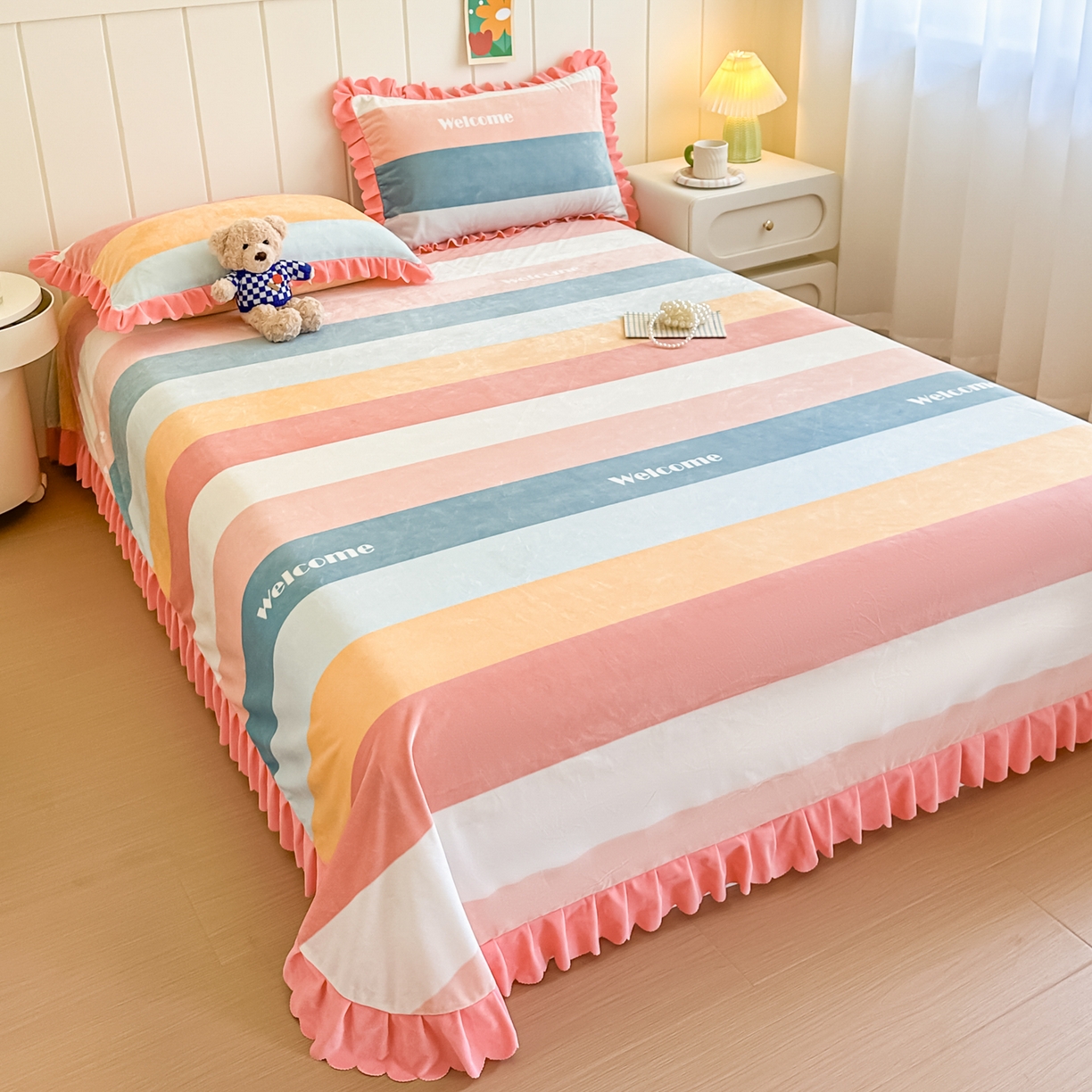 91家纺网 家纺一手货源 找家纺 手艺人家纺 2025新款宝宝绒单层床盖三件套 NDC35