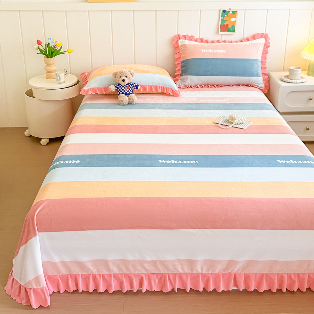 91家纺网 家纺一手货源 找家纺 手艺人家纺 2025新款宝宝绒单层床盖三件套 NDC35