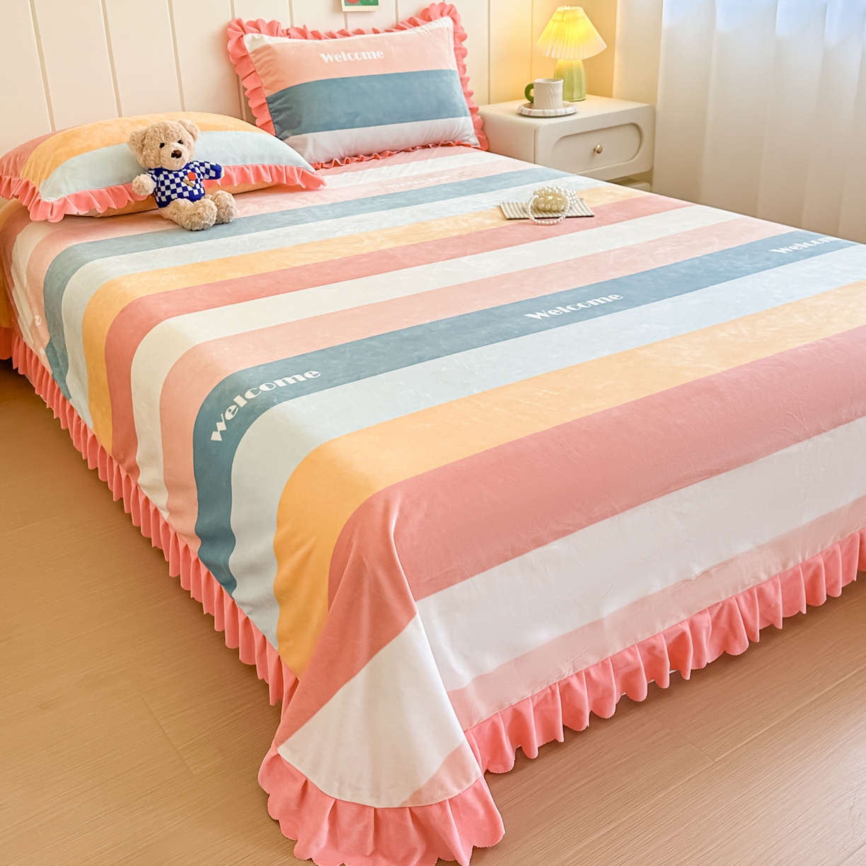 91家纺网 家纺一手货源 找家纺 手艺人家纺 2025新款宝宝绒单层床盖三件套 NDC35