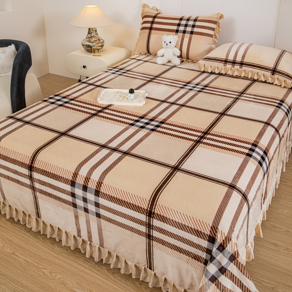 91家纺网 家纺一手货源 找家纺 手艺人家纺 2025新款宝宝绒单层床盖三件套 NDC52