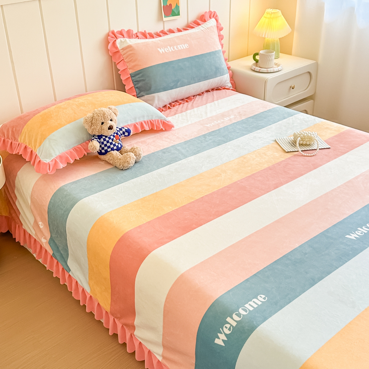 91家纺网 家纺一手货源 找家纺 手艺人家纺 2025新款宝宝绒单层床盖三件套 NDC35