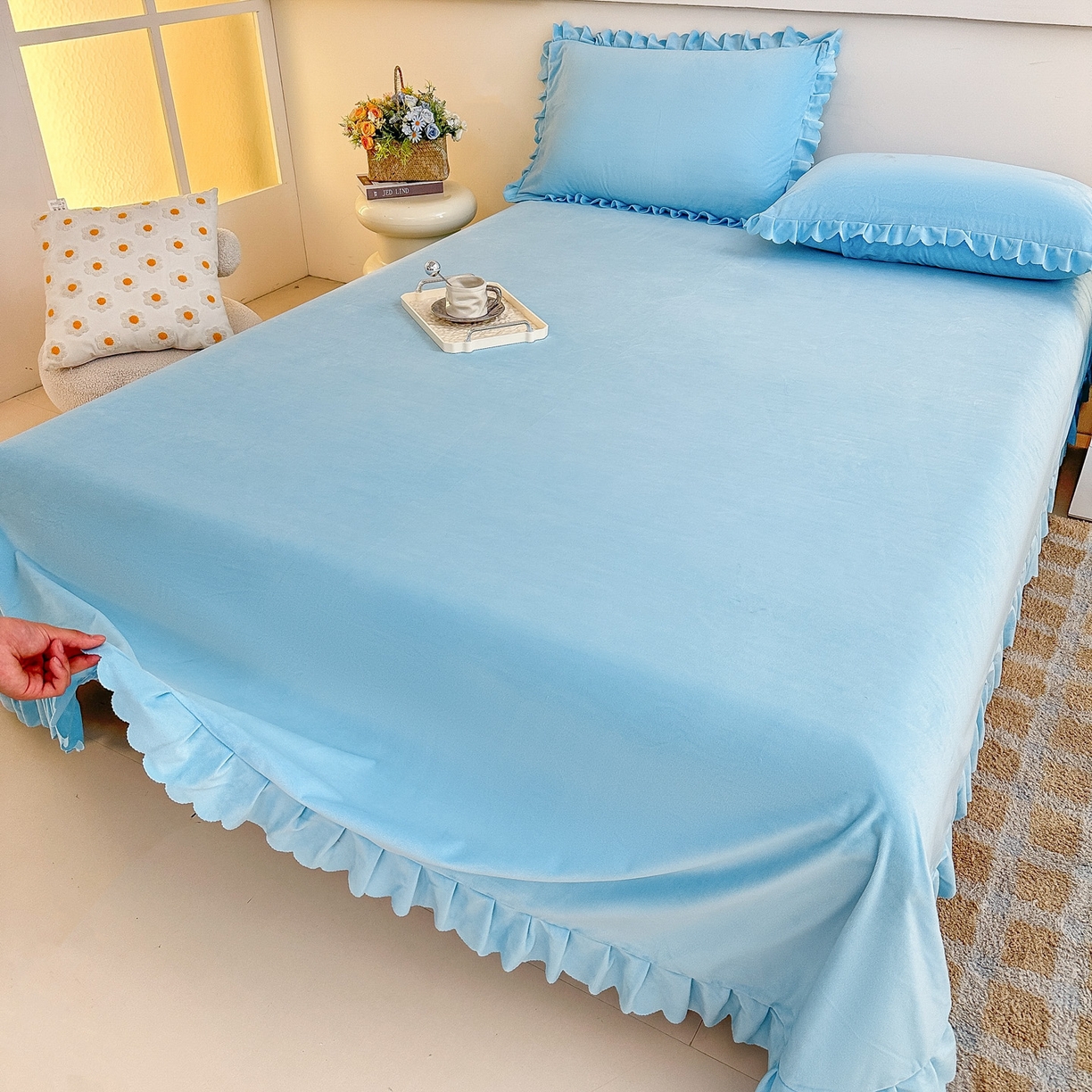 91家纺网 家纺一手货源 找家纺 手艺人家纺 2025新款宝宝绒单层床盖三件套 NDC18