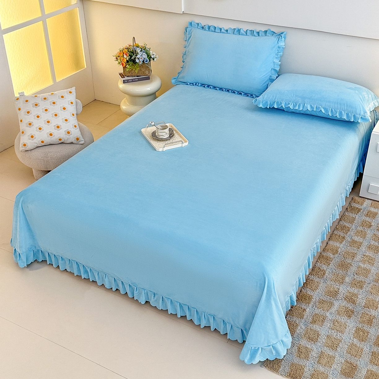 91家纺网 家纺一手货源 找家纺 手艺人家纺 2025新款宝宝绒单层床盖三件套 NDC18