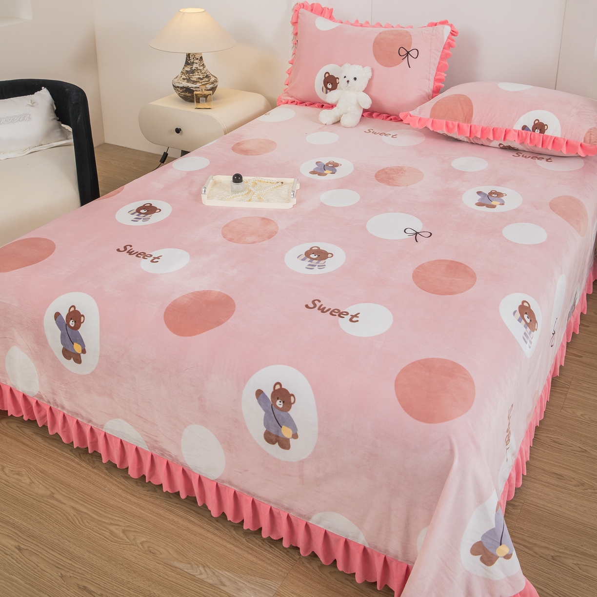 91家纺网 家纺一手货源 找家纺 手艺人家纺 2025新款宝宝绒单层床盖三件套 NDC39