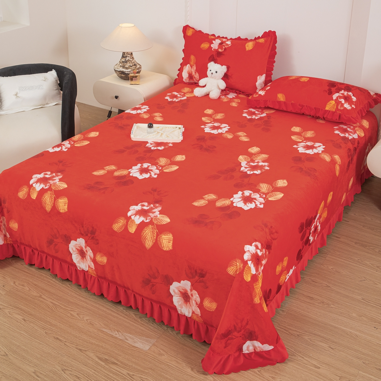 91家纺网 家纺一手货源 找家纺 手艺人家纺 2025新款宝宝绒单层床盖三件套 NDC56