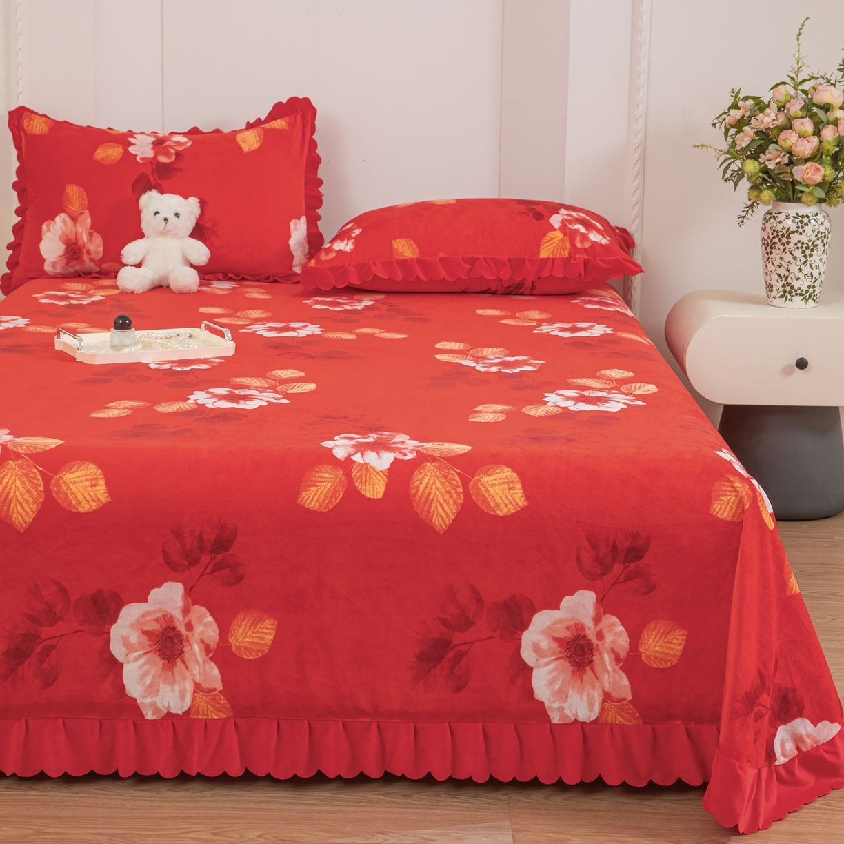 91家纺网 家纺一手货源 找家纺 手艺人家纺 2025新款宝宝绒单层床盖三件套 NDC56