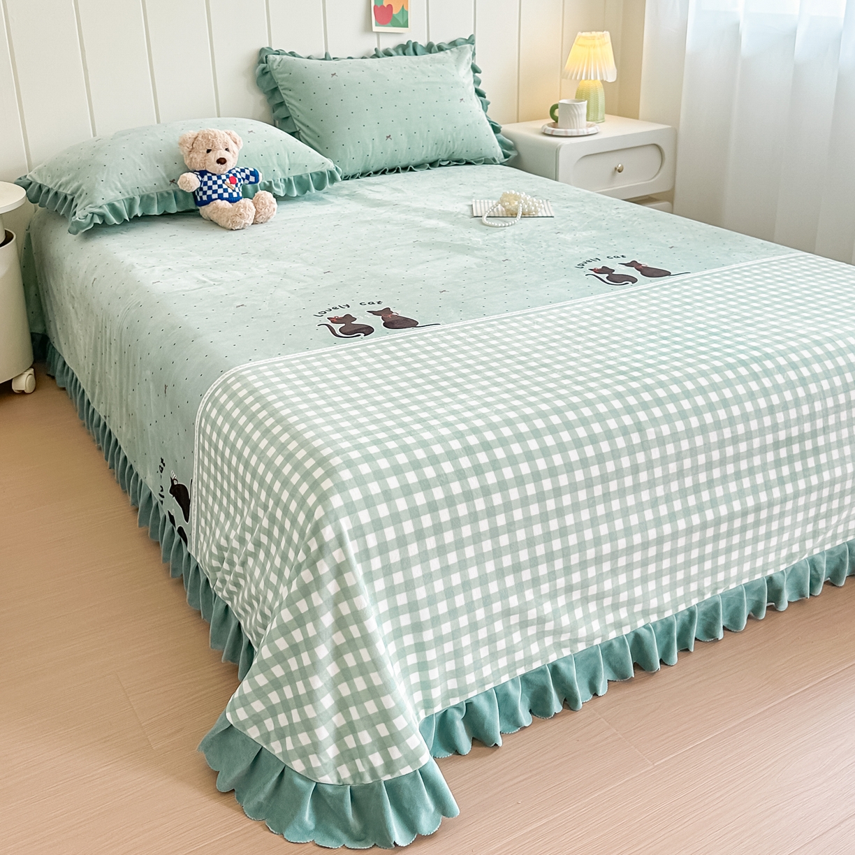 91家纺网 家纺一手货源 找家纺 手艺人家纺 2025新款宝宝绒单层床盖三件套 NDC25