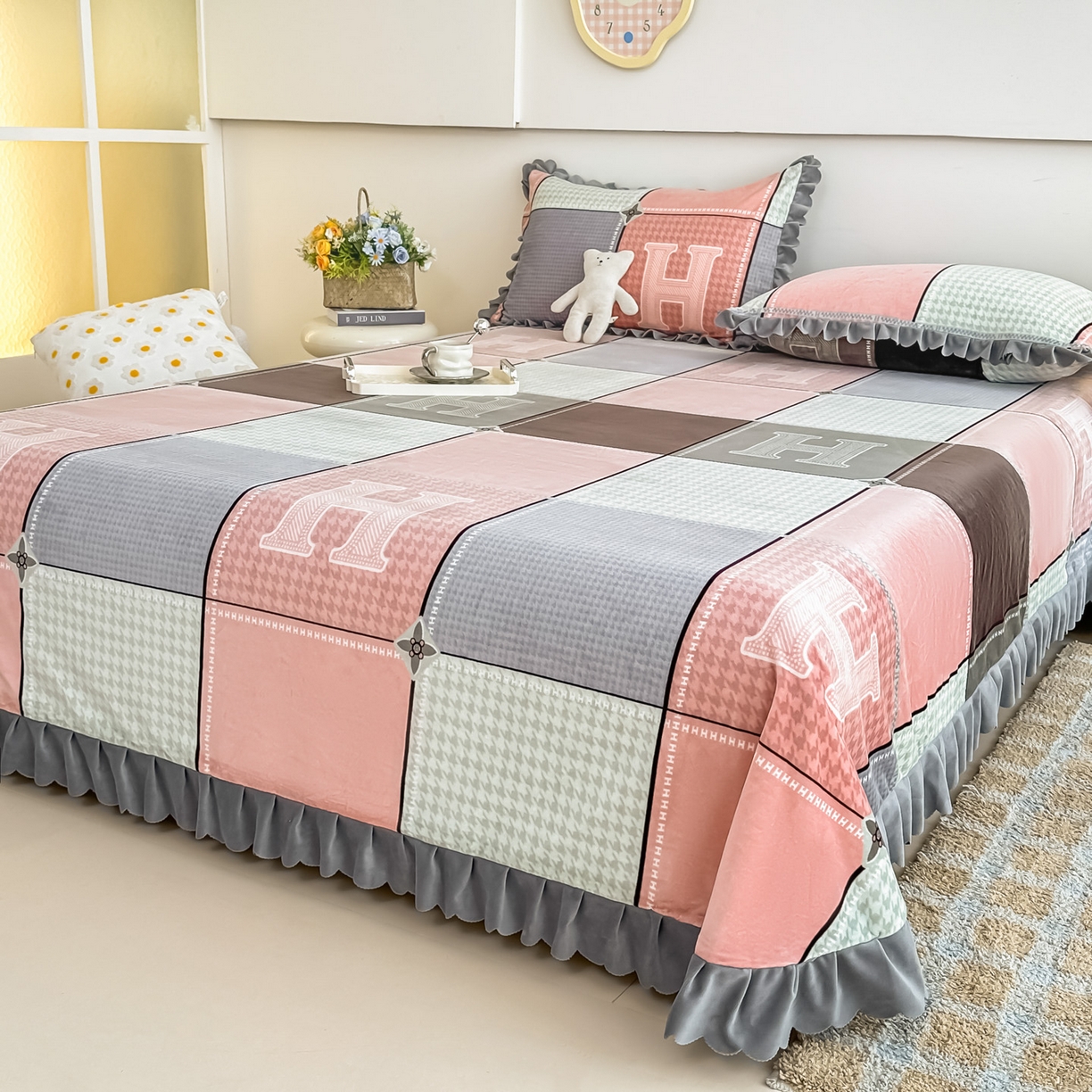 91家纺网 家纺一手货源 找家纺 手艺人家纺 2025新款宝宝绒单层床盖三件套 NDC16