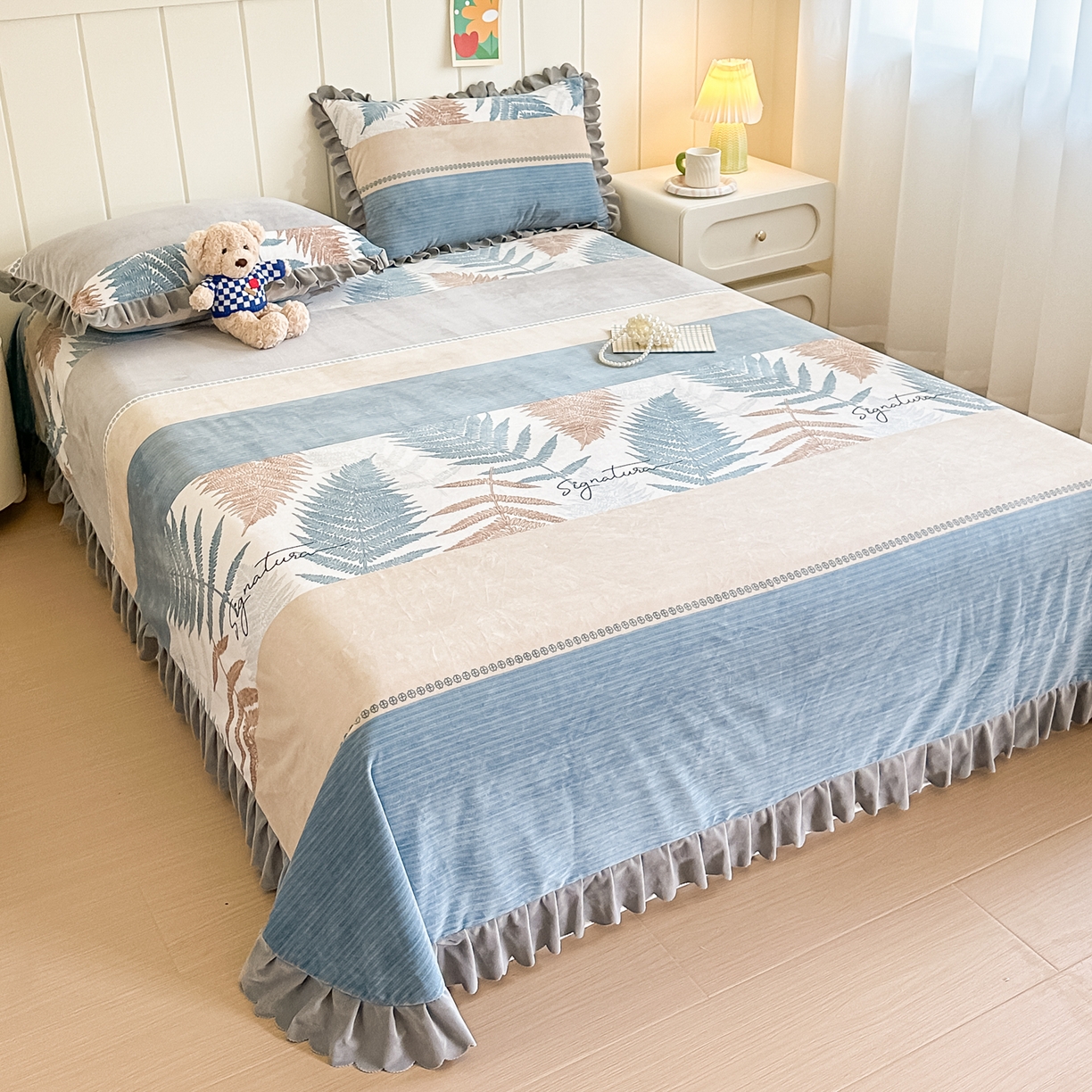 91家纺网 家纺一手货源 找家纺 手艺人家纺 2025新款宝宝绒单层床盖三件套 NDC28