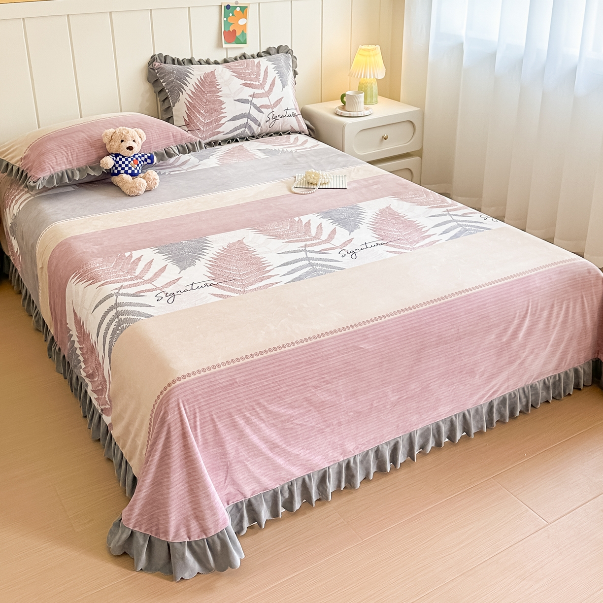 91家纺网 家纺一手货源 找家纺 手艺人家纺 2025新款宝宝绒单层床盖三件套 NDC26