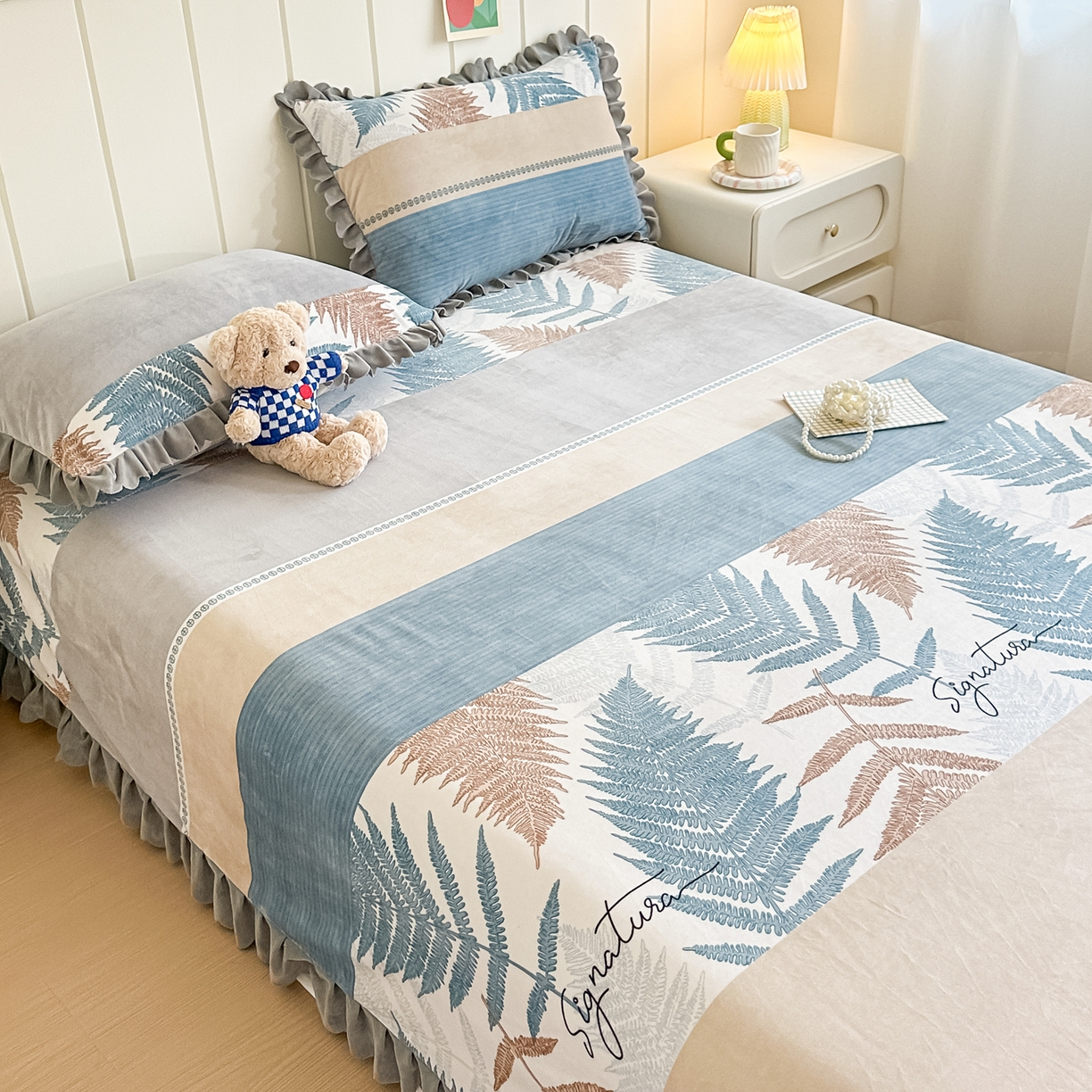 91家纺网 家纺一手货源 找家纺 手艺人家纺 2025新款宝宝绒单层床盖三件套 NDC28