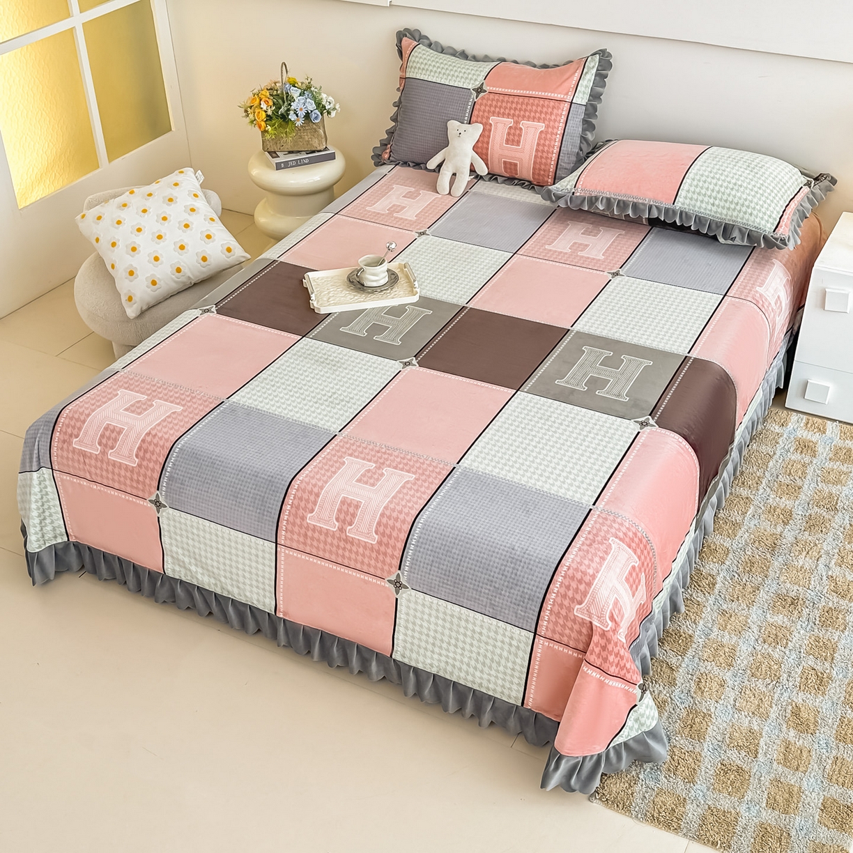 91家纺网 家纺一手货源 找家纺 手艺人家纺 2025新款宝宝绒单层床盖三件套 NDC16