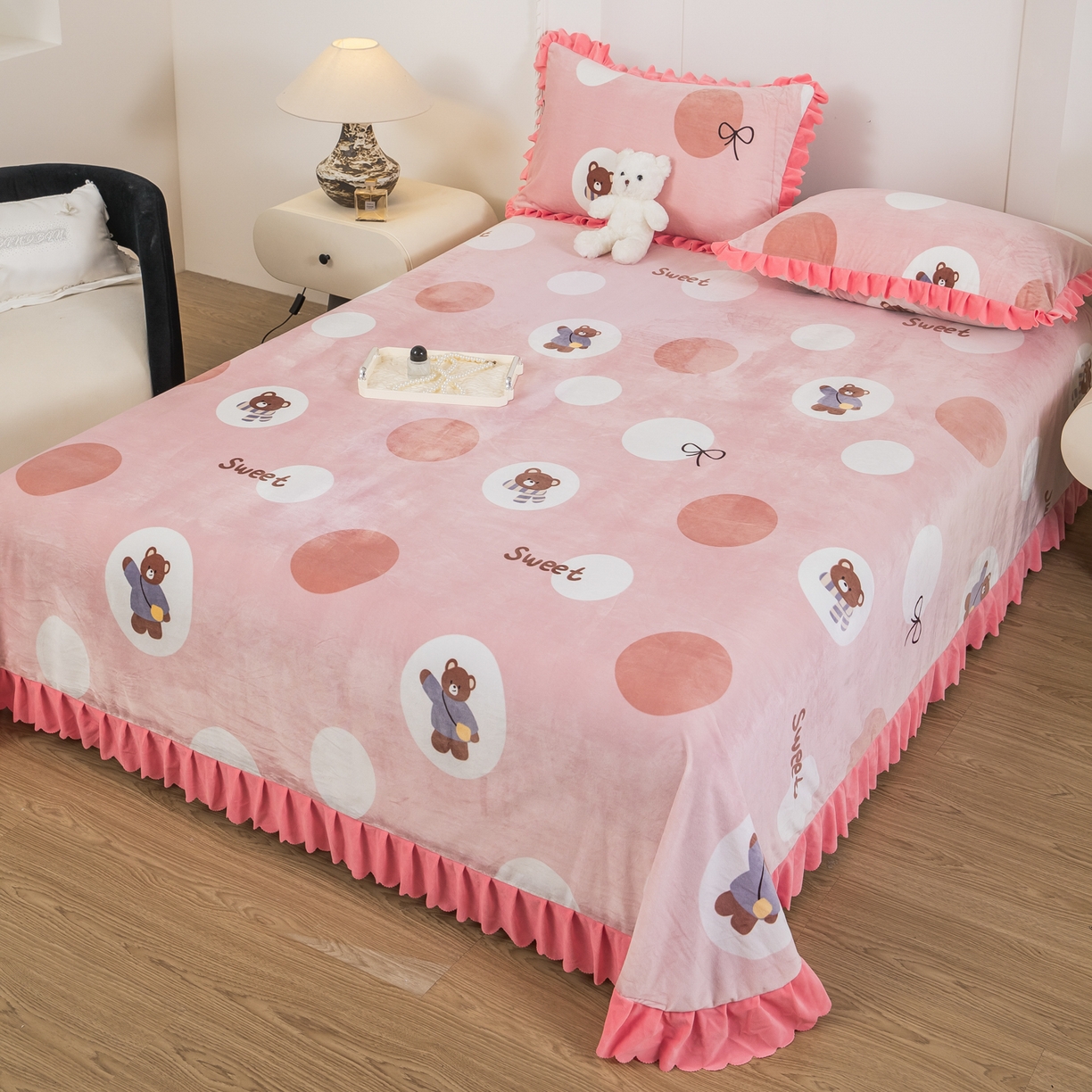 91家纺网 家纺一手货源 找家纺 手艺人家纺 2025新款宝宝绒单层床盖三件套 NDC39