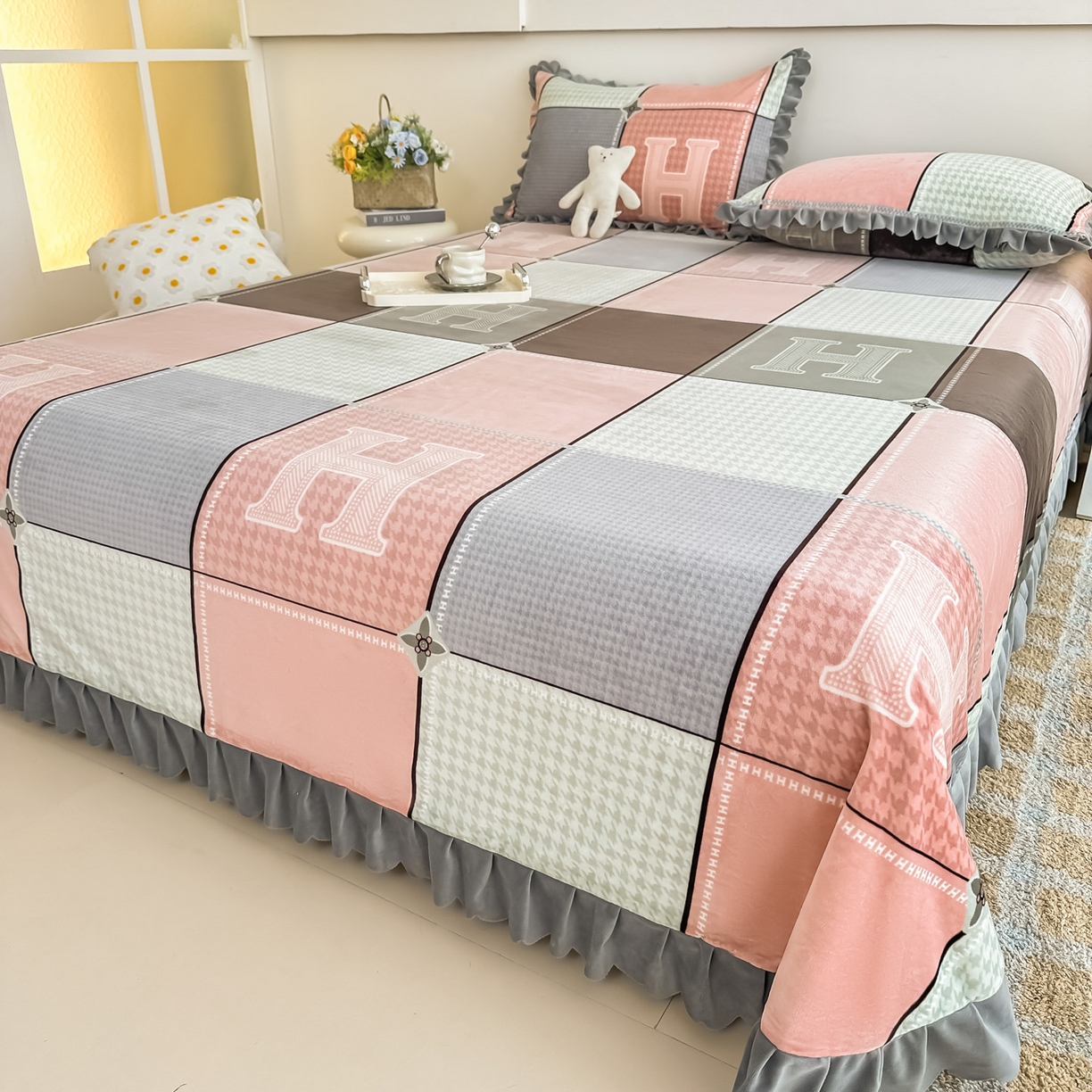 91家纺网 家纺一手货源 找家纺 手艺人家纺 2025新款宝宝绒单层床盖三件套 NDC16