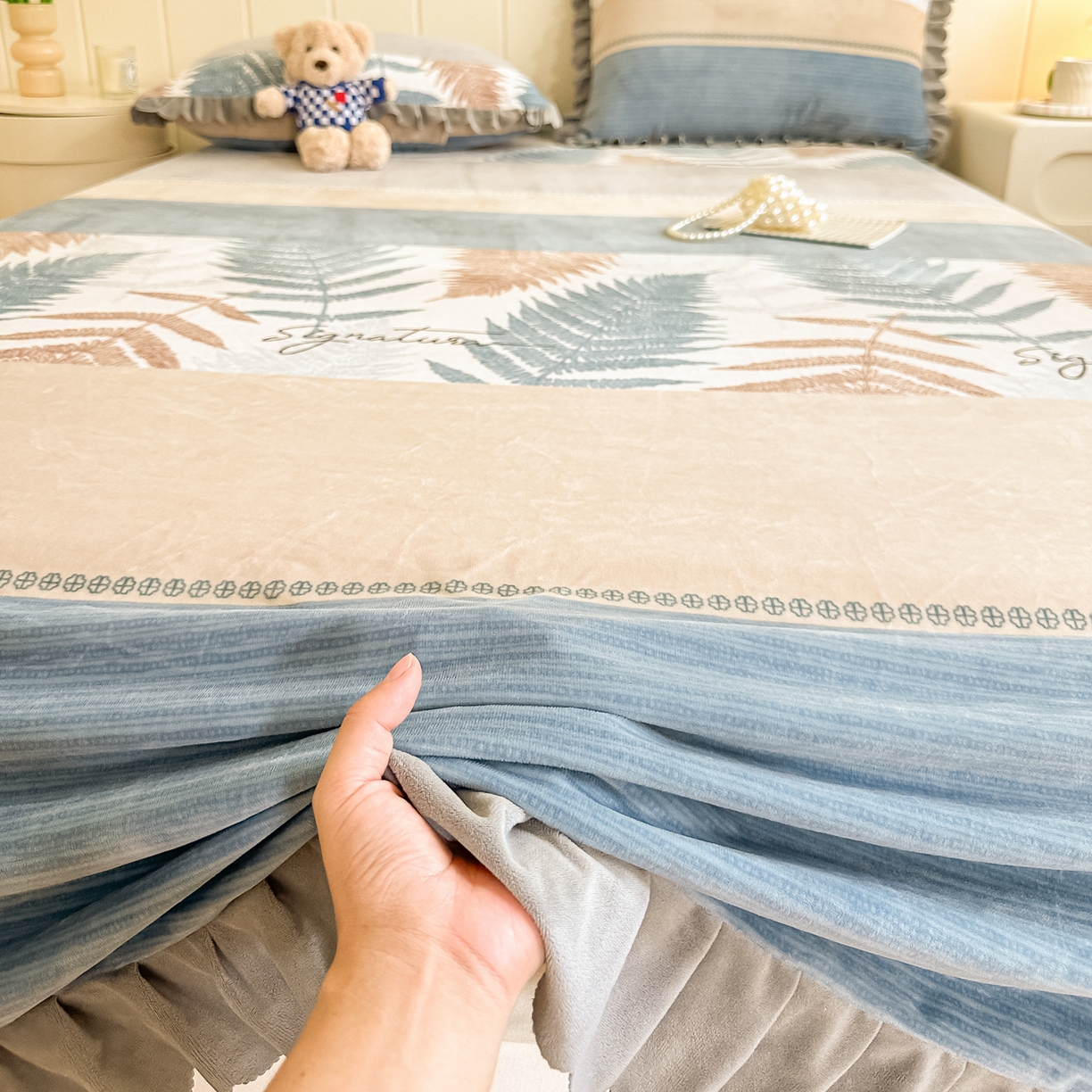 91家纺网 家纺一手货源 找家纺 手艺人家纺 2025新款宝宝绒单层床盖三件套 NDC28