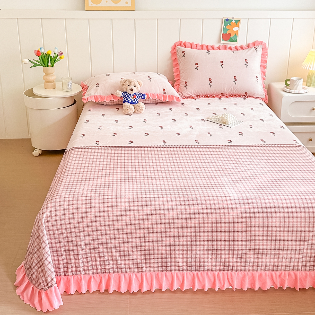 91家纺网 家纺一手货源 找家纺 手艺人家纺 2025新款宝宝绒单层床盖三件套 NDC23