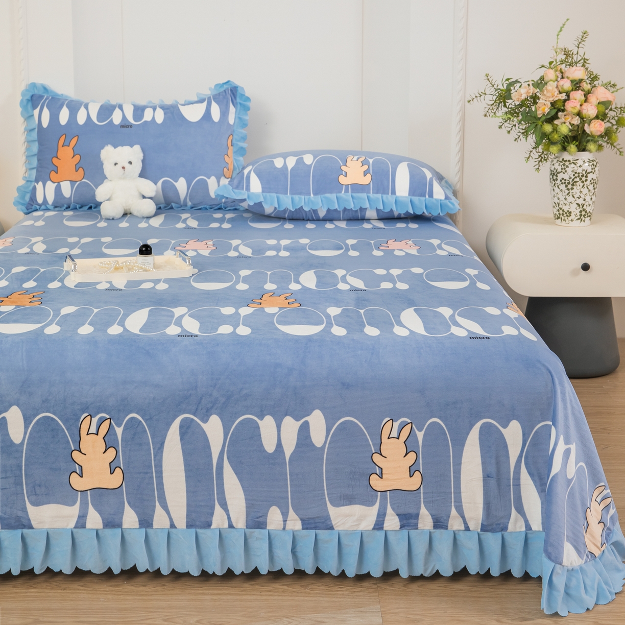 91家纺网 家纺一手货源 找家纺 手艺人家纺 2025新款宝宝绒单层床盖三件套 NDC38