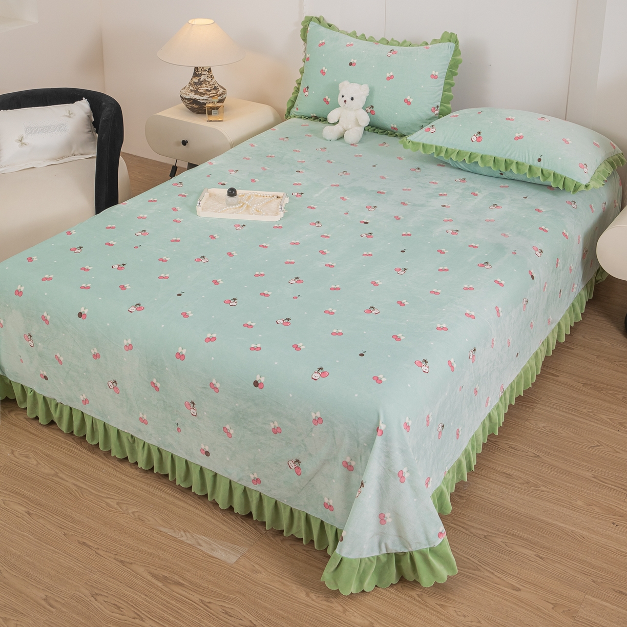 91家纺网 家纺一手货源 找家纺 手艺人家纺 2025新款宝宝绒单层床盖三件套 NDC53