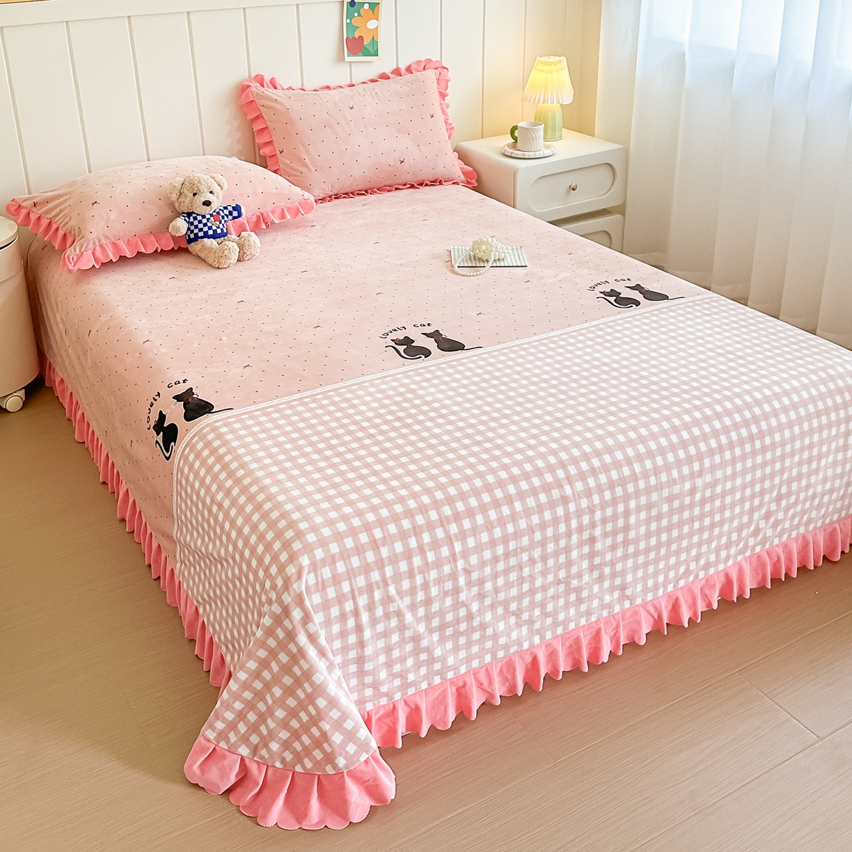 91家纺网 家纺一手货源 找家纺 手艺人家纺 2025新款宝宝绒单层床盖三件套 NDC27