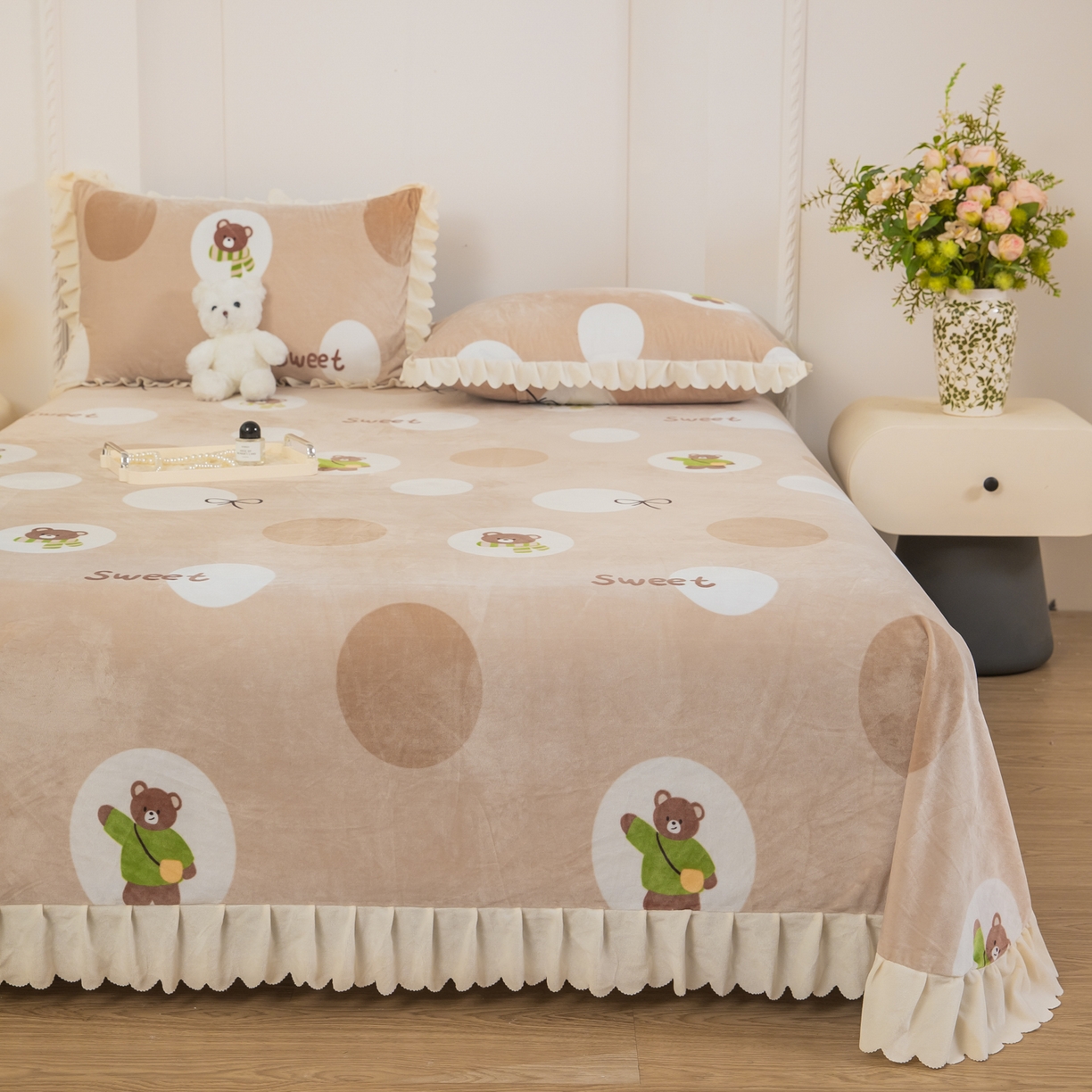 91家纺网 家纺一手货源 找家纺 手艺人家纺 2025新款宝宝绒单层床盖三件套 NDC37