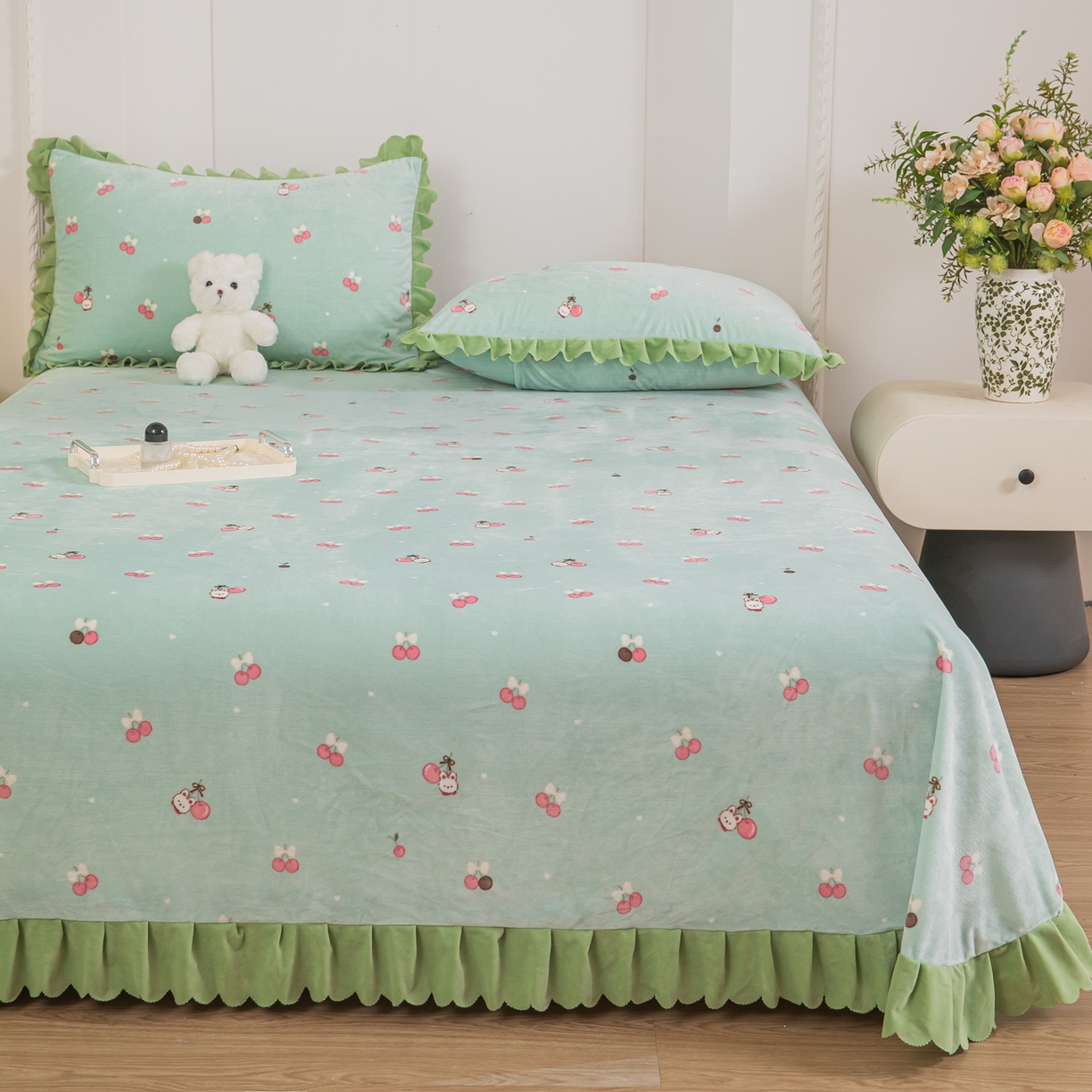 91家纺网 家纺一手货源 找家纺 手艺人家纺 2025新款宝宝绒单层床盖三件套 NDC53