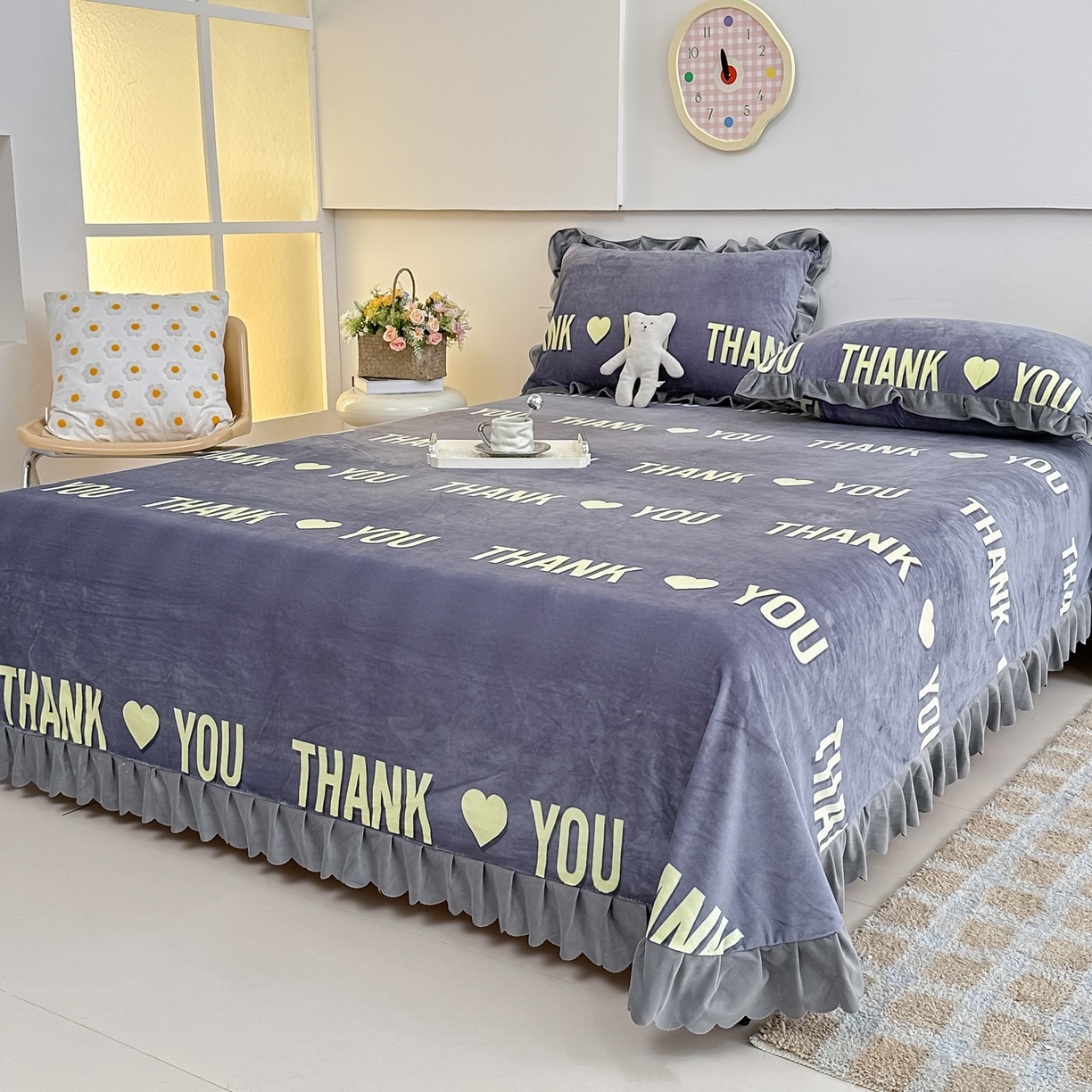 91家纺网 家纺一手货源 找家纺 手艺人家纺 2025新款宝宝绒单层床盖三件套 NDC29