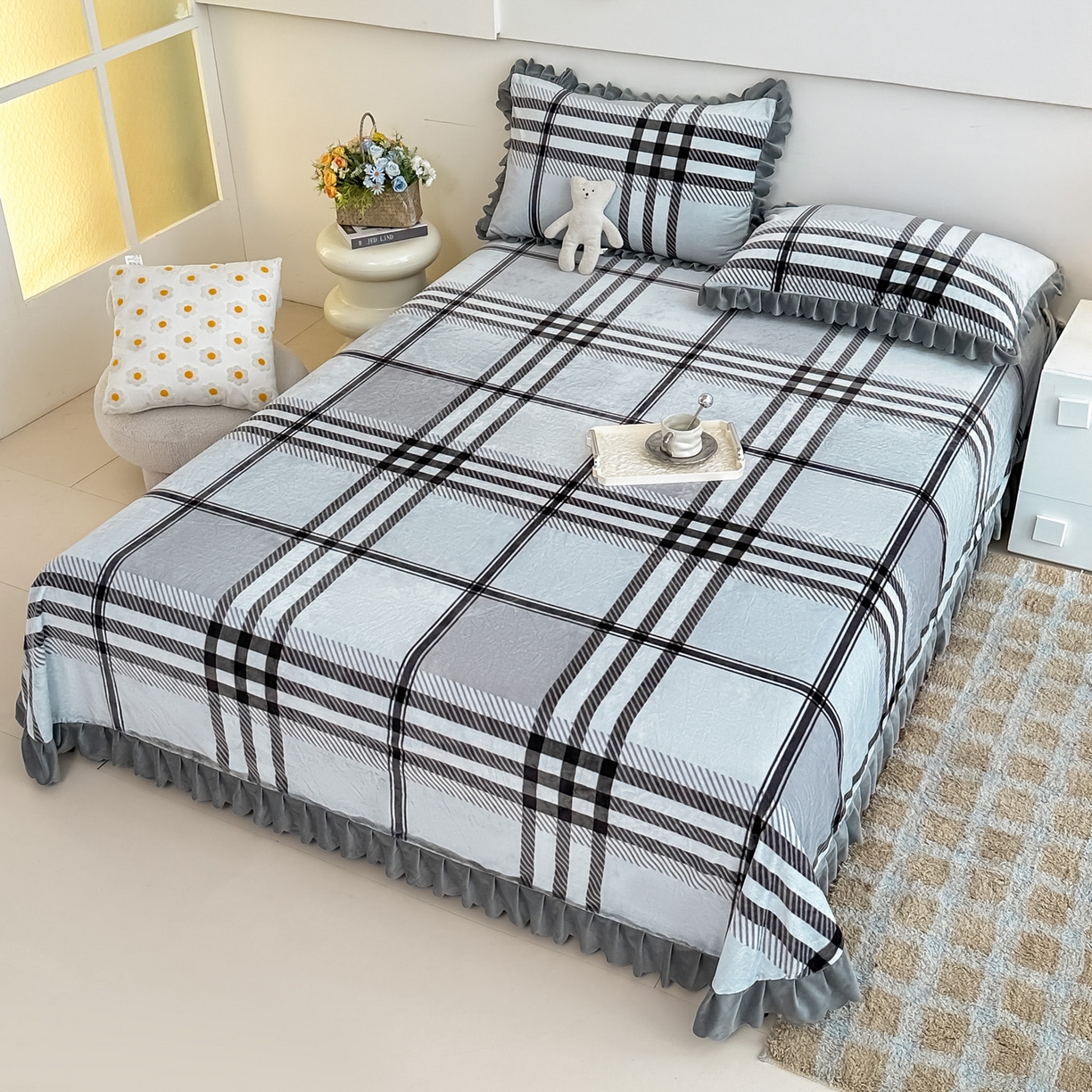 91家纺网 家纺一手货源 找家纺 手艺人家纺 2025新款宝宝绒单层床盖三件套 NDC13