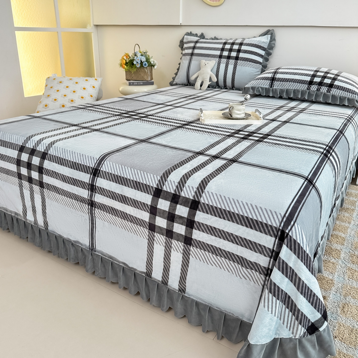 91家纺网 家纺一手货源 找家纺 手艺人家纺 2025新款宝宝绒单层床盖三件套 NDC13