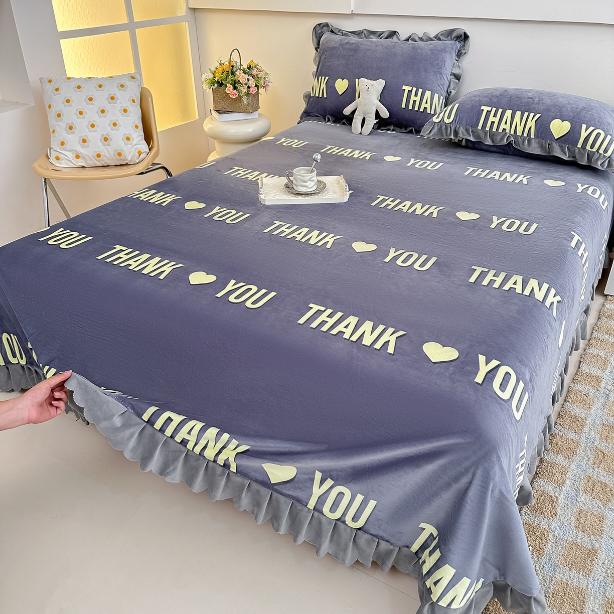 91家纺网 家纺一手货源 找家纺 手艺人家纺 2025新款宝宝绒单层床盖三件套 NDC29