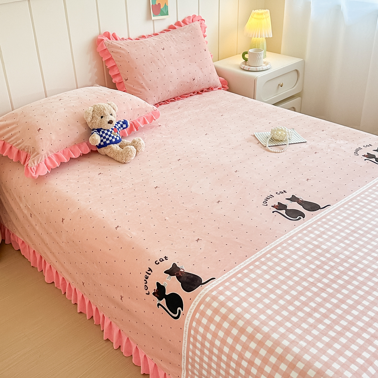 91家纺网 家纺一手货源 找家纺 手艺人家纺 2025新款宝宝绒单层床盖三件套 NDC27