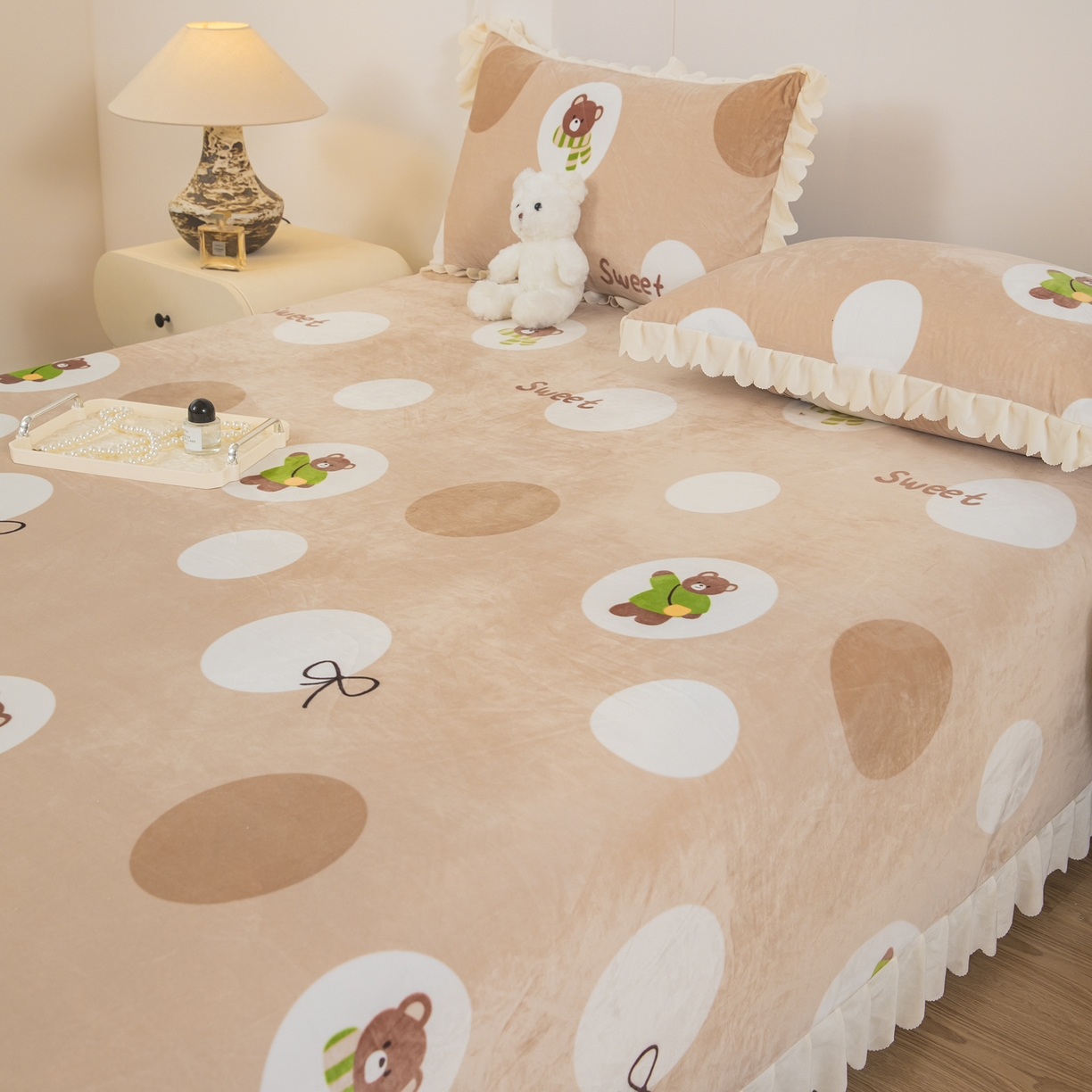 91家纺网 家纺一手货源 找家纺 手艺人家纺 2025新款宝宝绒单层床盖三件套 NDC37