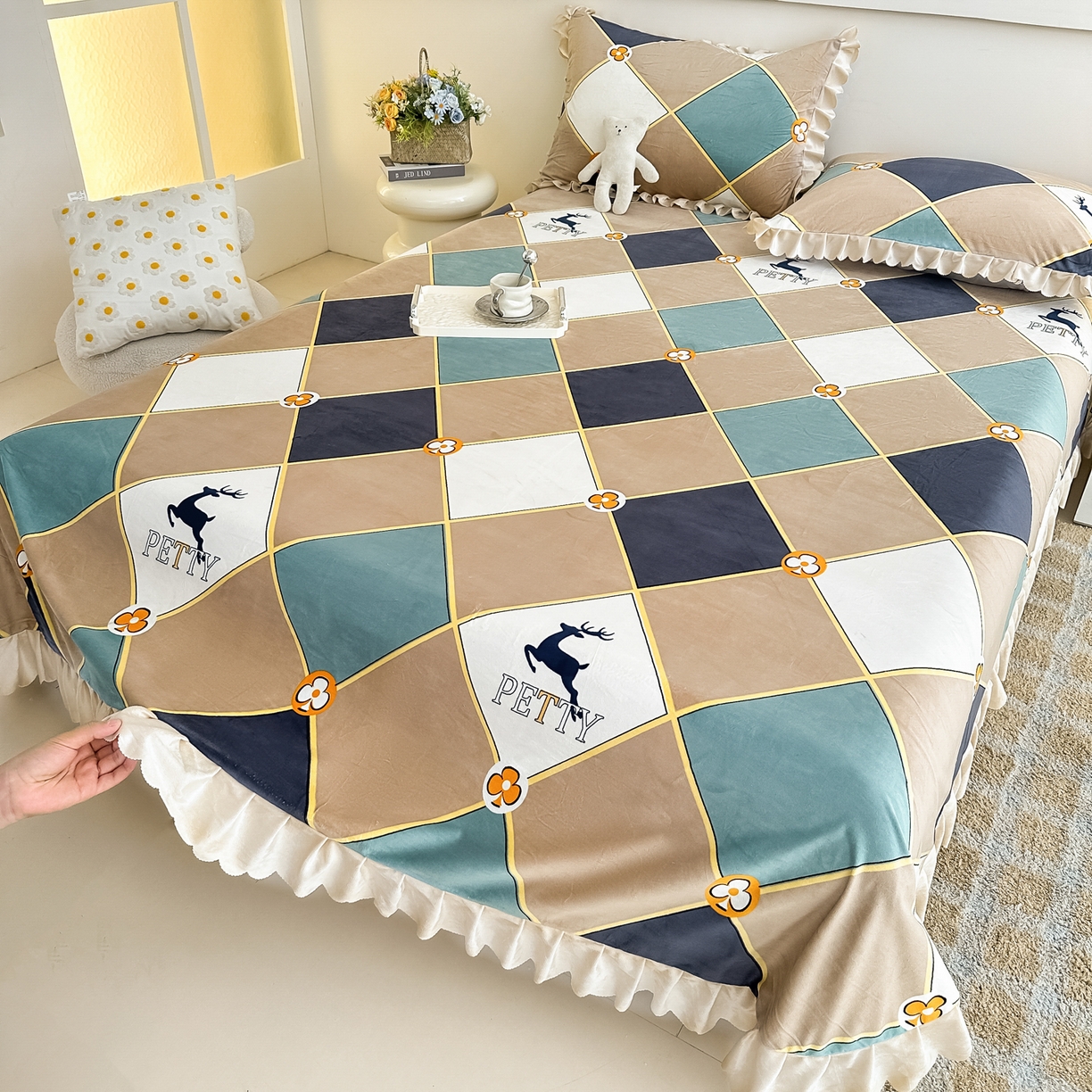 91家纺网 家纺一手货源 找家纺 手艺人家纺 2025新款宝宝绒单层床盖三件套 NDC10