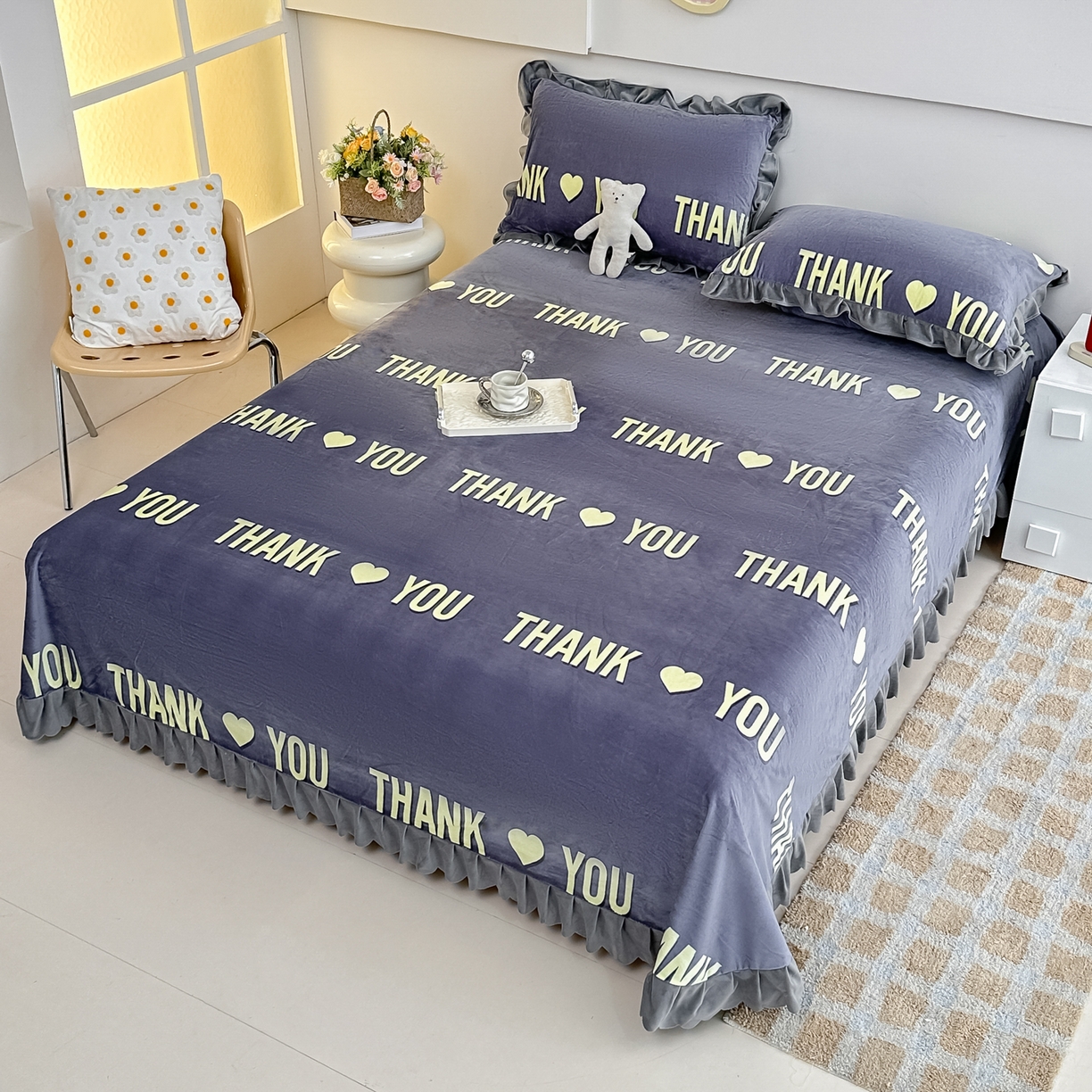 91家纺网 家纺一手货源 找家纺 手艺人家纺 2025新款宝宝绒单层床盖三件套 NDC29