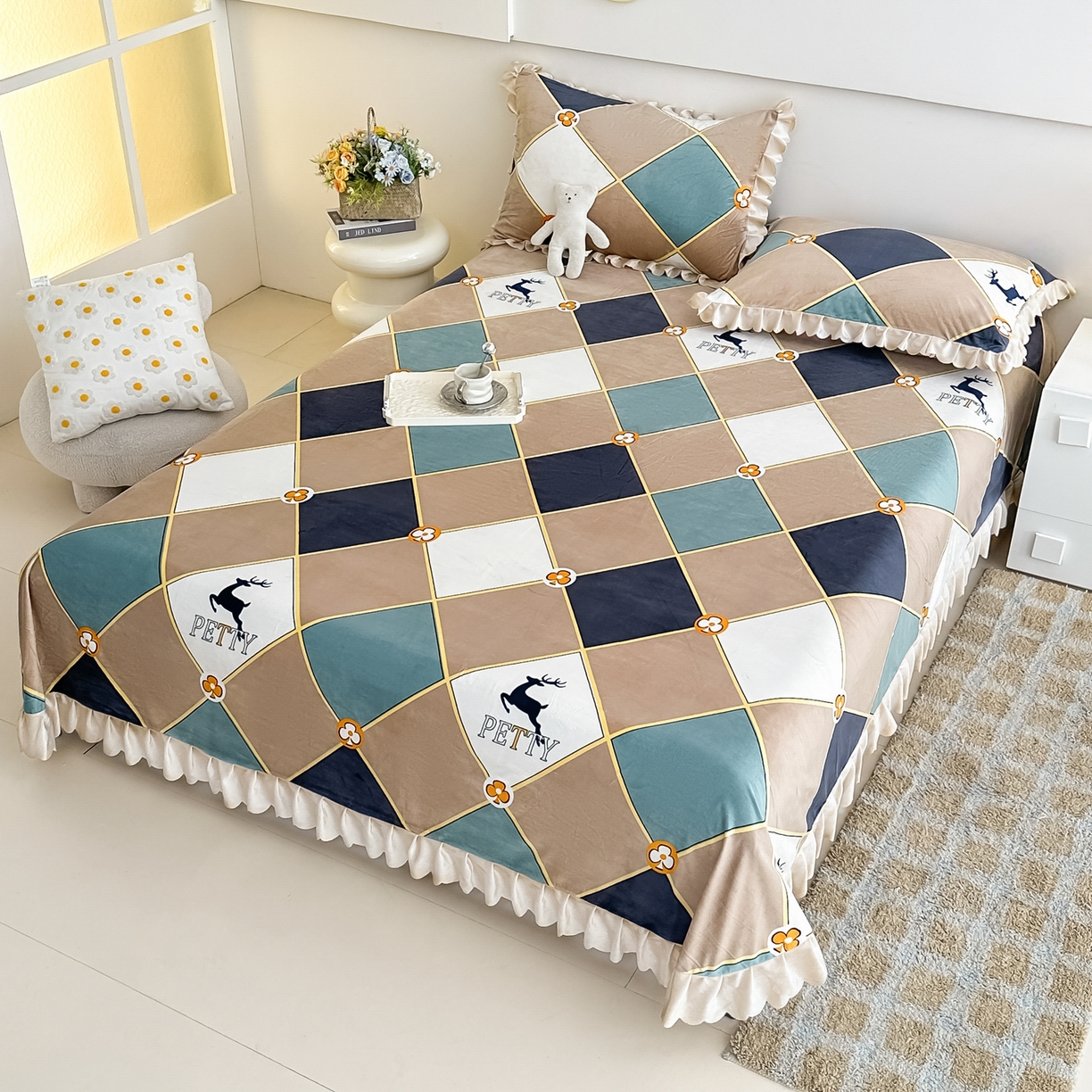 91家纺网 家纺一手货源 找家纺 手艺人家纺 2025新款宝宝绒单层床盖三件套 NDC10