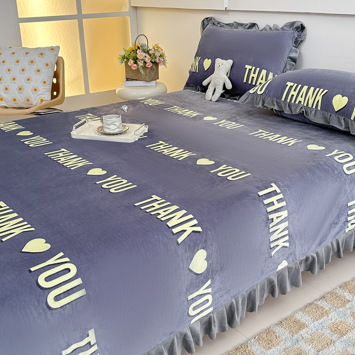 91家纺网 家纺一手货源 找家纺 手艺人家纺 2025新款宝宝绒单层床盖三件套 NDC29