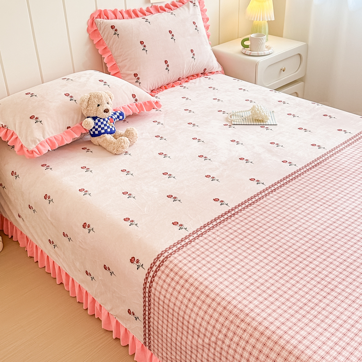 91家纺网 家纺一手货源 找家纺 手艺人家纺 2025新款宝宝绒单层床盖三件套 NDC23