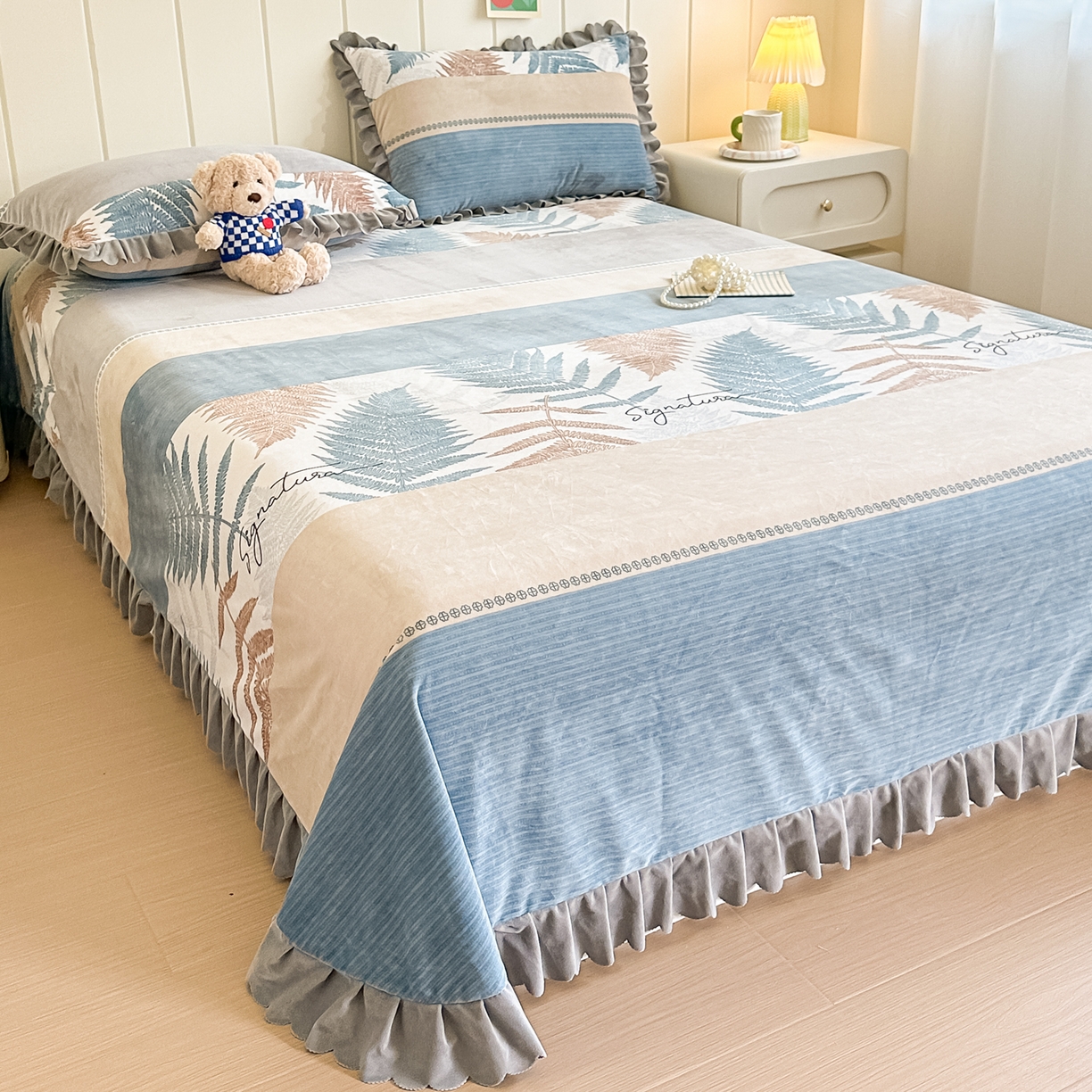 91家纺网 家纺一手货源 找家纺 手艺人家纺 2025新款宝宝绒单层床盖三件套 NDC28