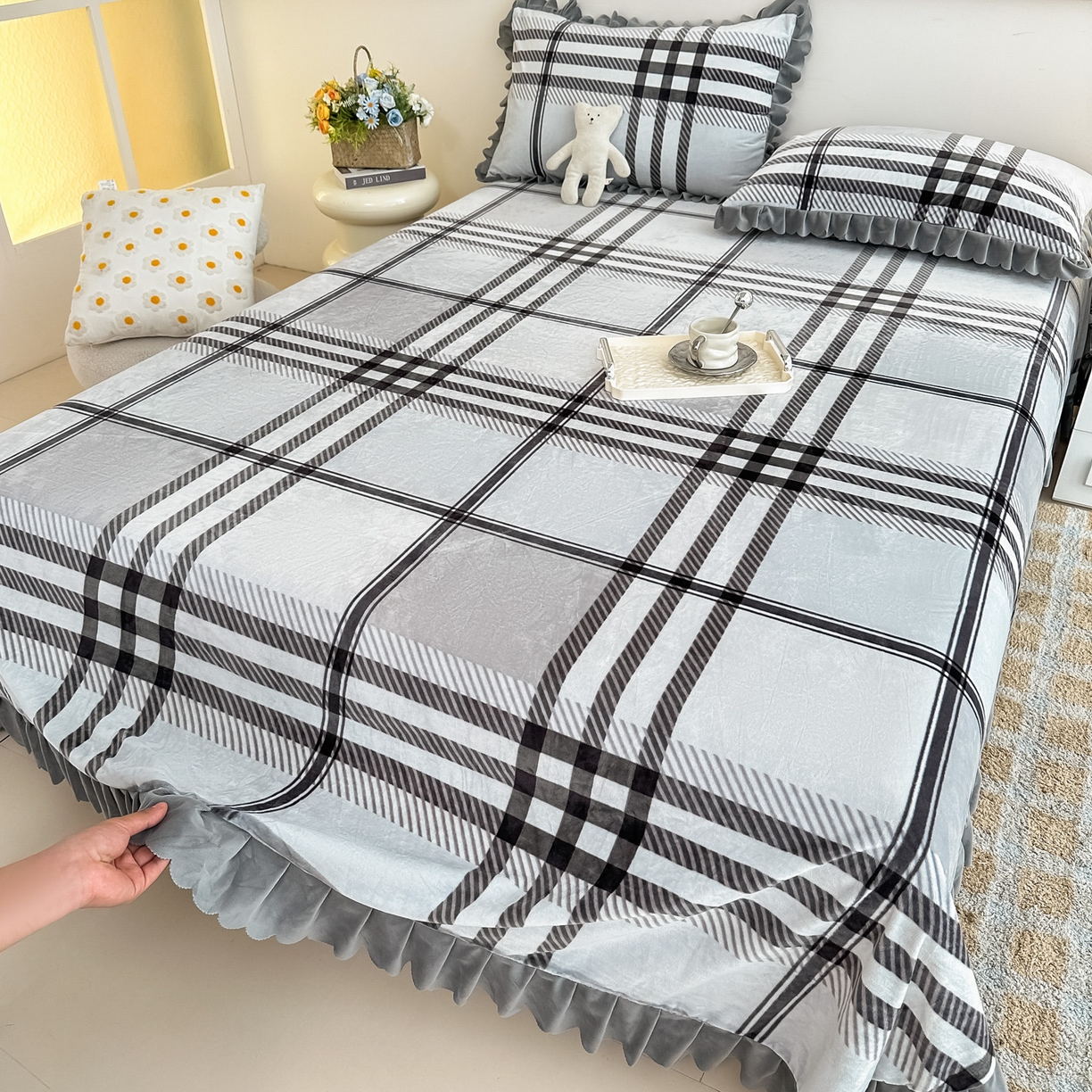 91家纺网 家纺一手货源 找家纺 手艺人家纺 2025新款宝宝绒单层床盖三件套 NDC13