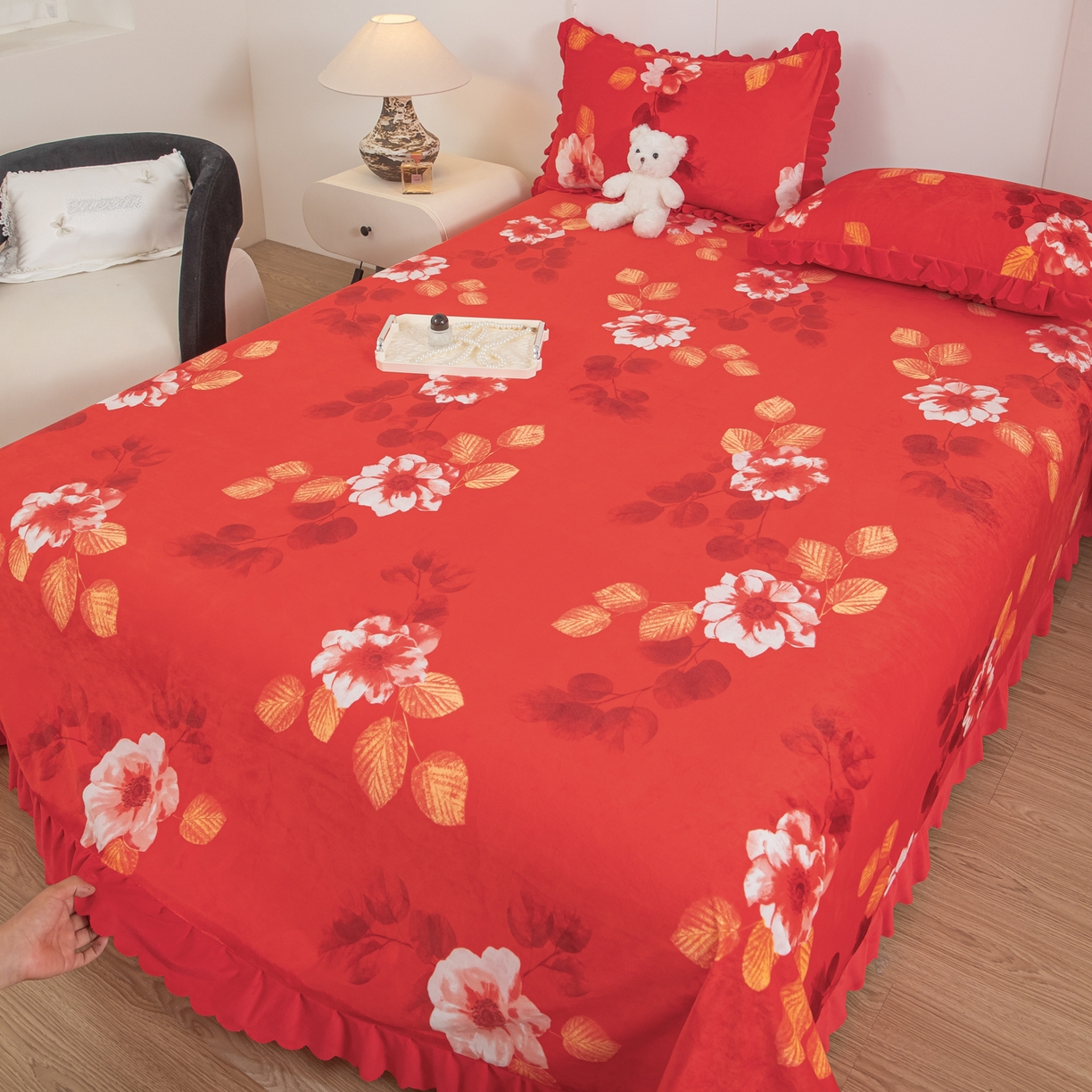 91家纺网 家纺一手货源 找家纺 手艺人家纺 2025新款宝宝绒单层床盖三件套 NDC56