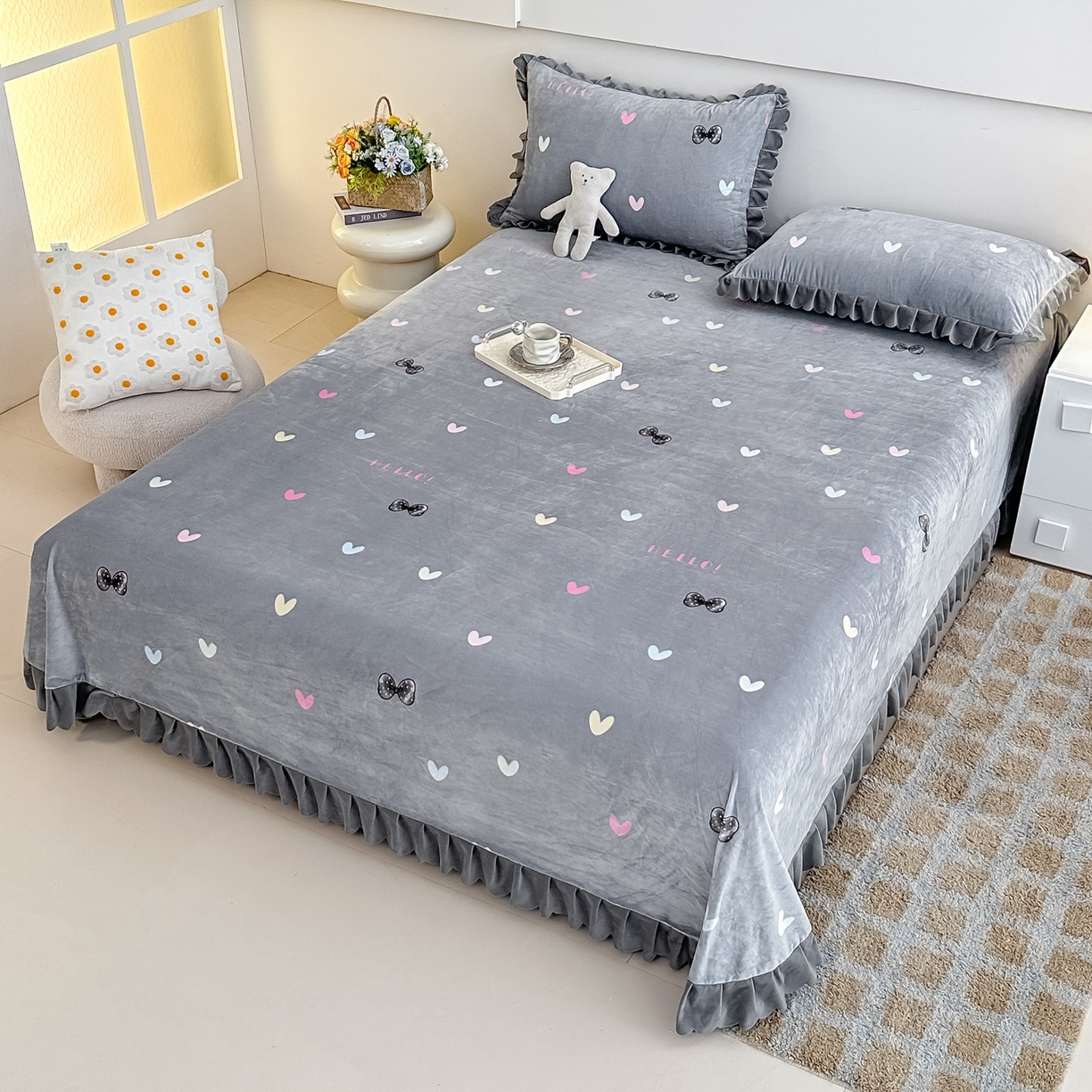 91家纺网 家纺一手货源 找家纺 手艺人家纺 2025新款宝宝绒单层床盖三件套 NDC30