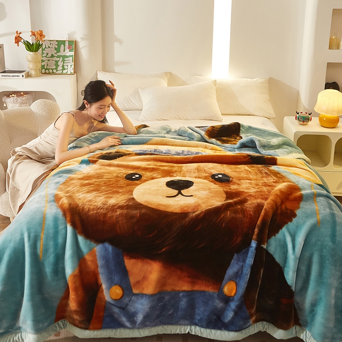 91家纺网 家纺一手货源 找家纺 铺尚美家纺 2025新款拉舍尔毛毯毯子双层加厚不加棉不加布 4-12斤可定制外贸毛毯 002 呆呆熊